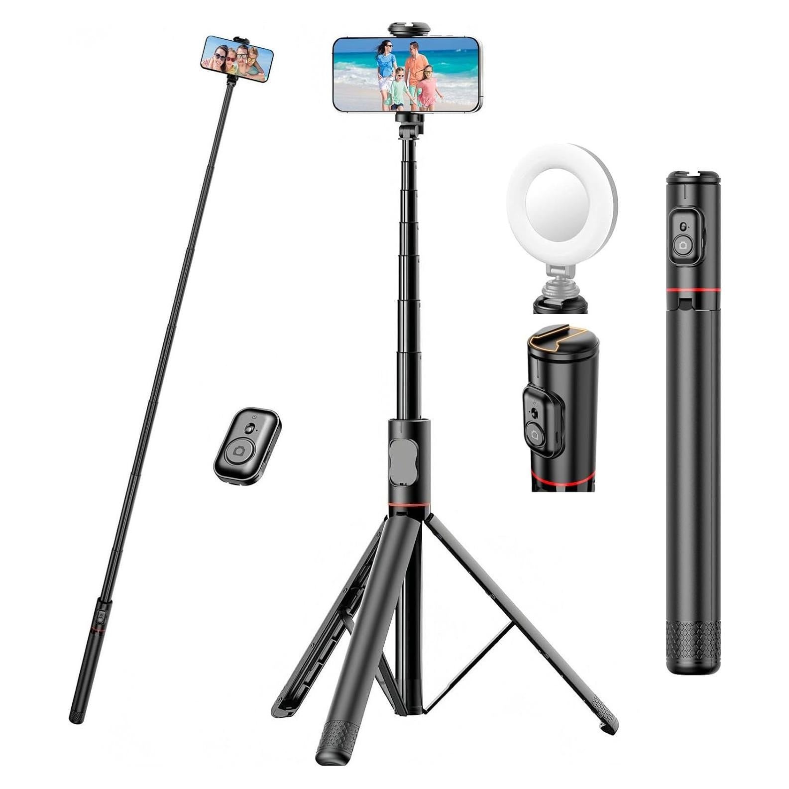 72" Phone Tripod & Selfie Stick - Tripod for iPhone Cell Phone Tripod Stand Holder w Cold Shoe Mount, Portable Travel Tripods for iPhone 16 15 14 13 Pro Max Android Video Recording Vlog