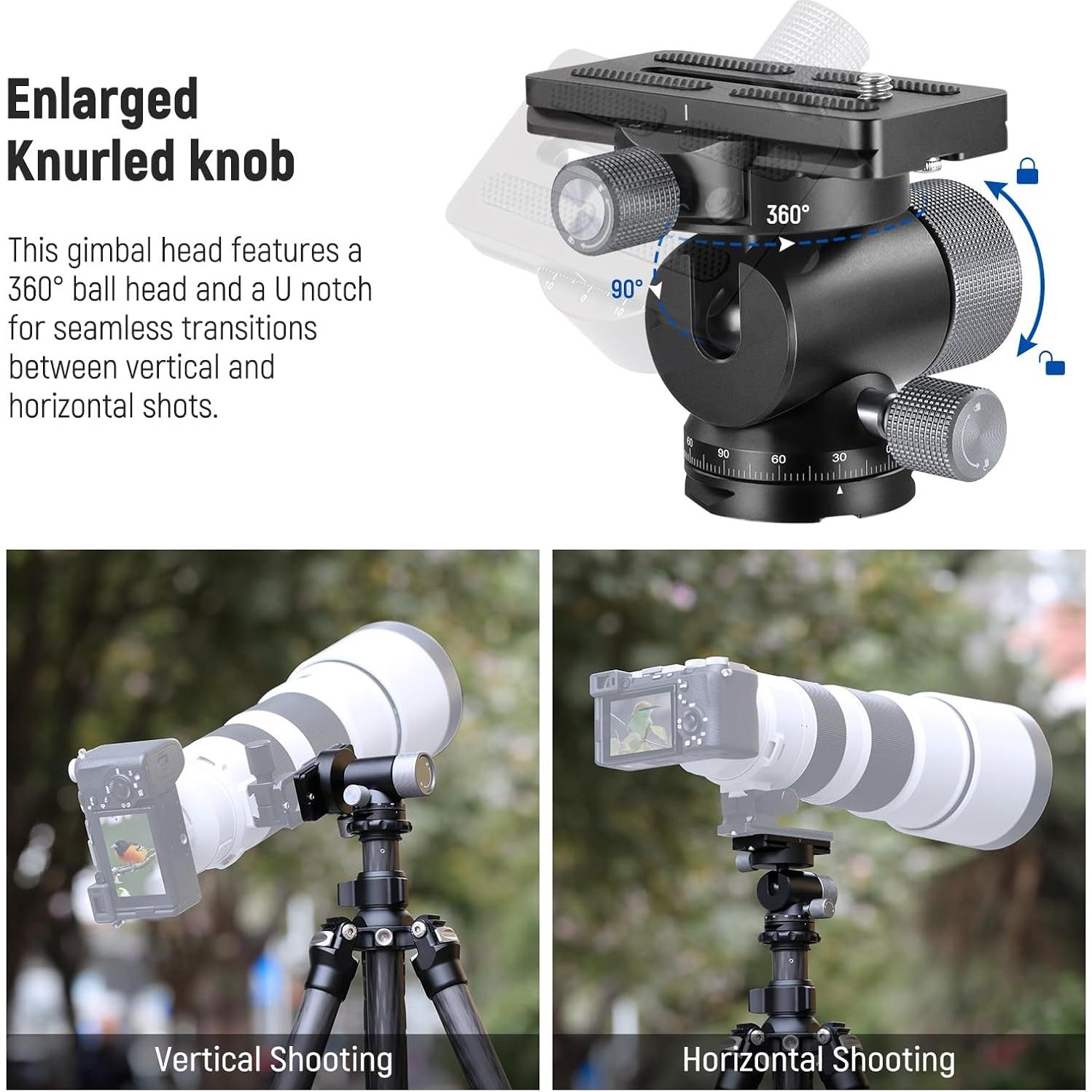 Cabezal de Trípode NEEWER GM39 Pan 360° Inclinación 90° Metal