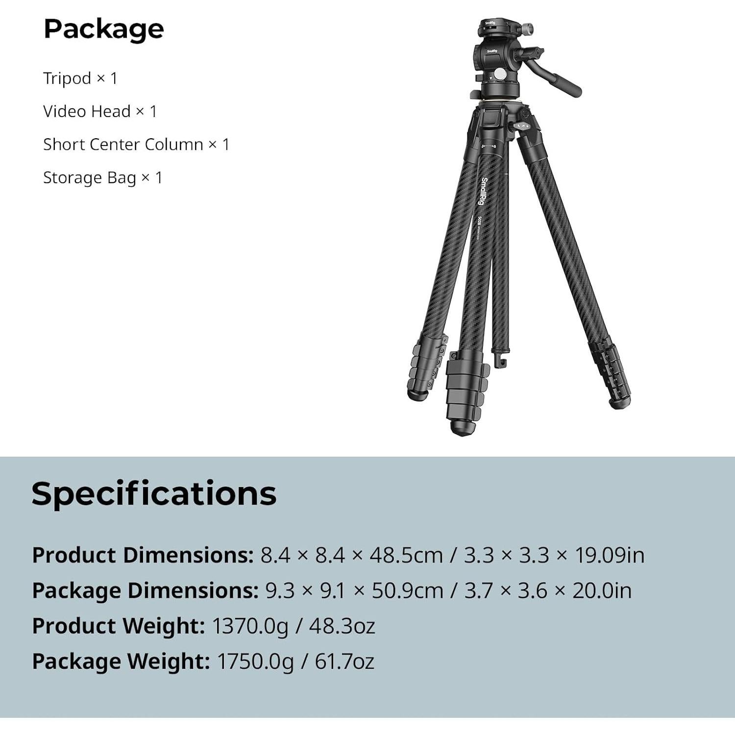 Trípode de Viaje SmallRig de Fibra de Carbono 158cm 3kg