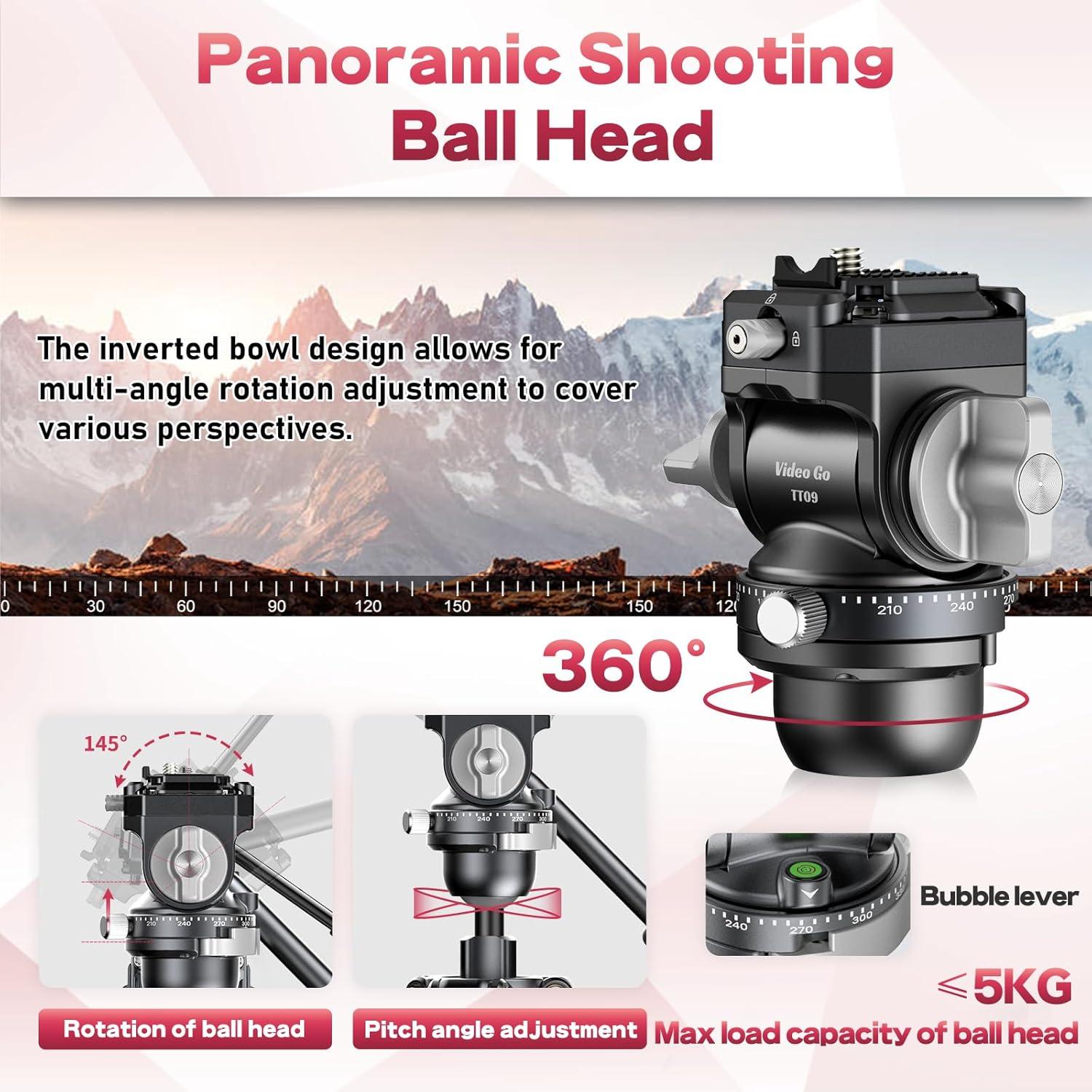 ULANZI TT09 Video-Go Carbon Fiber Travel Camera Tripod w F38 Quick Release Fluid Head, 55.91" Professional Portable Camera Video Tripod, for Canon Nikon Sony Cameras DSLR iPhone, with Bag