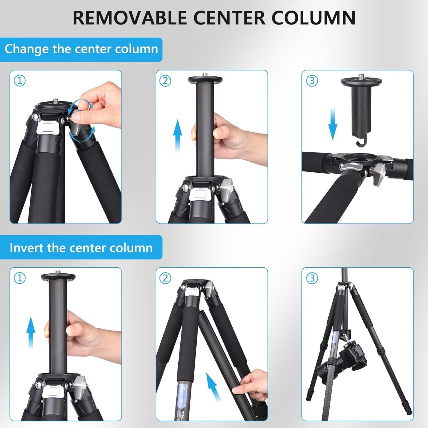 ARTCISE Compact Travel Camera Tripod Special-Shaped Center Column Carbon Fiber Tripod with 46mm Low Profile Ball Head, Professional Portable Camera Heavy Duty Tripod,1.26in/32mm Tube,Max Load 55lbs