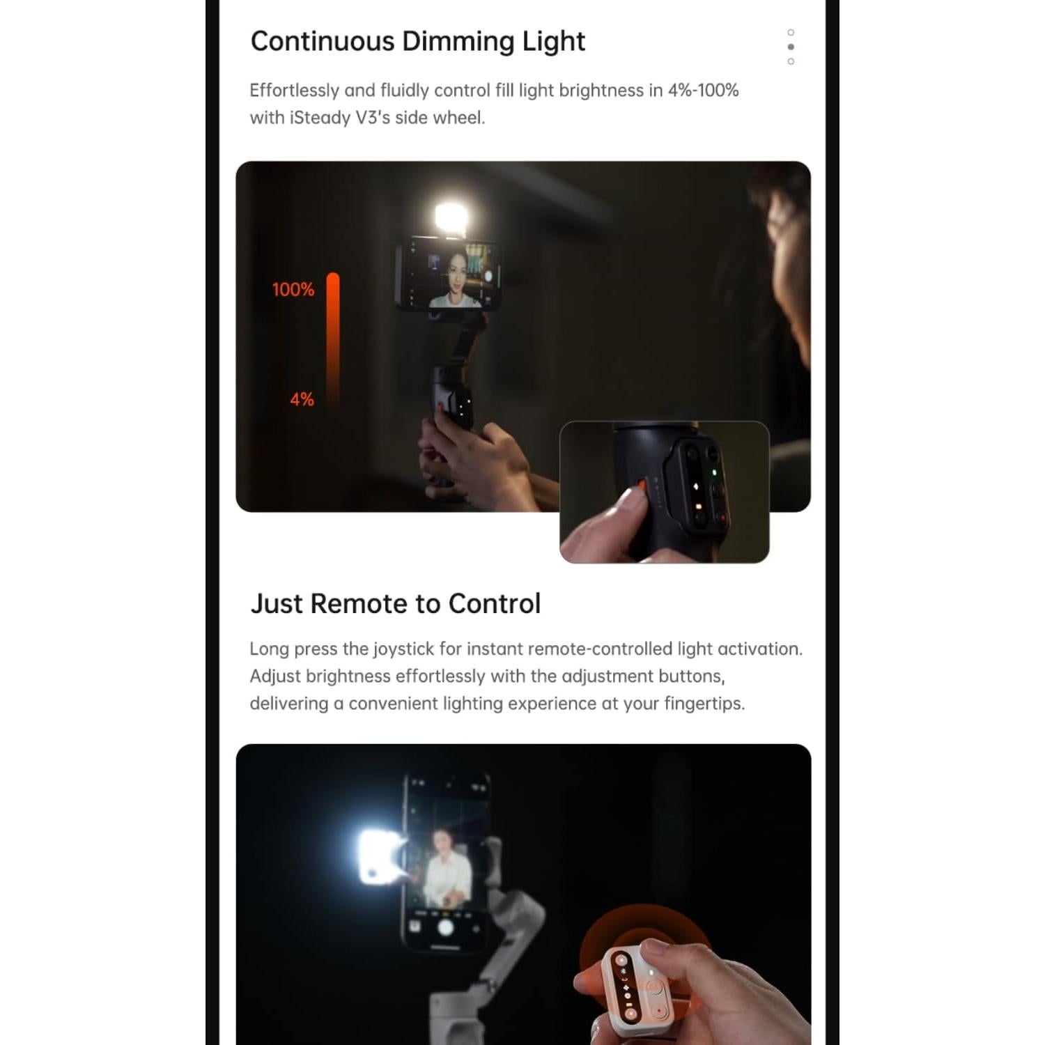 Gimbal Estabilizador para Smartphone hohem iSteady V3 con Luz