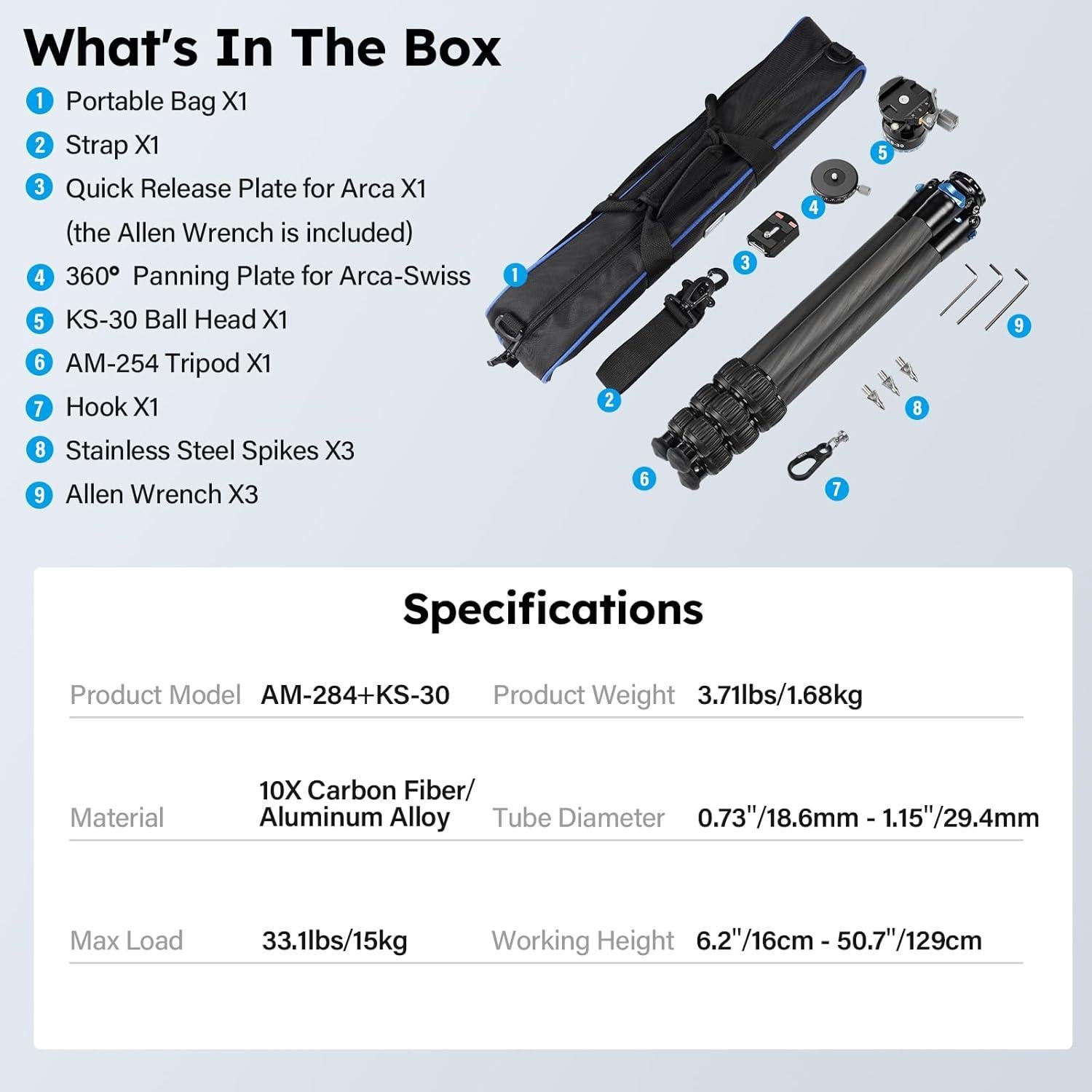 Trípode Profesional SIRUI AM-284+KS-30 Fibra de Carbono 1.68kg