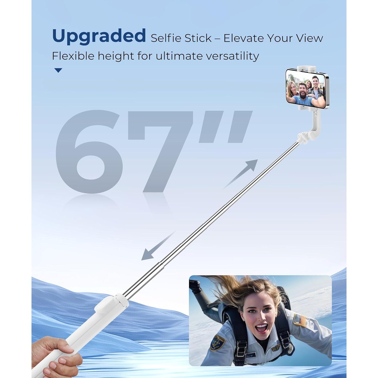Trípode Selfie Stick Fuloview 67 cm con Control Remoto Blanco