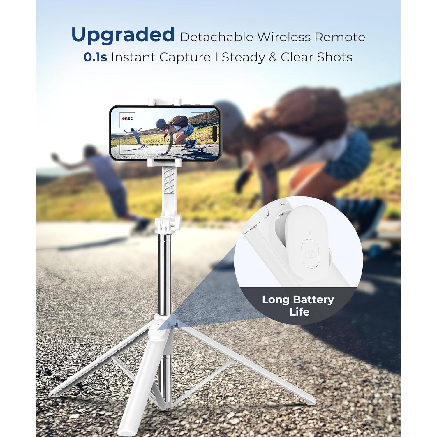 Trípode Selfie Stick Fuloview 67 cm con Control Remoto Blanco