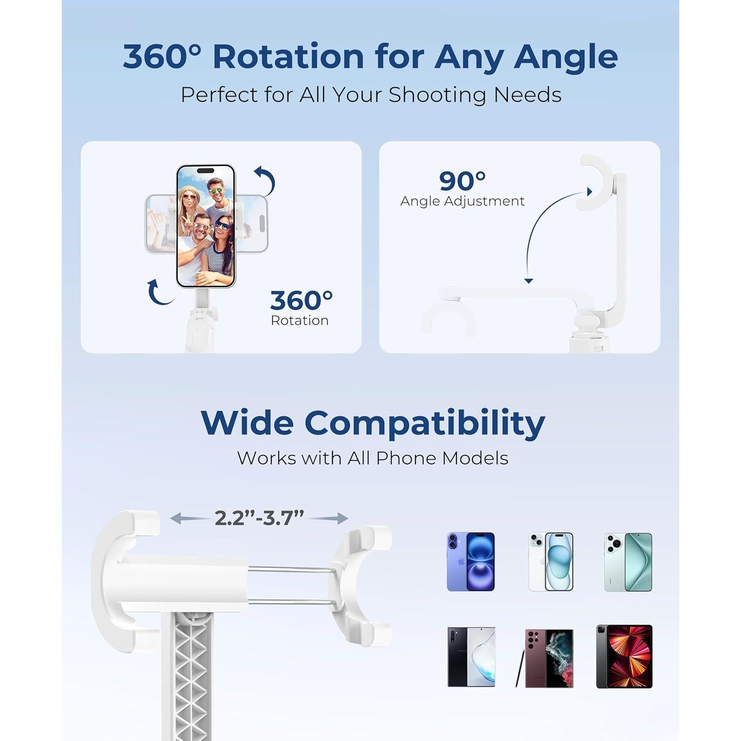 Trípode Selfie Stick Fuloview 67 cm con Control Remoto Blanco