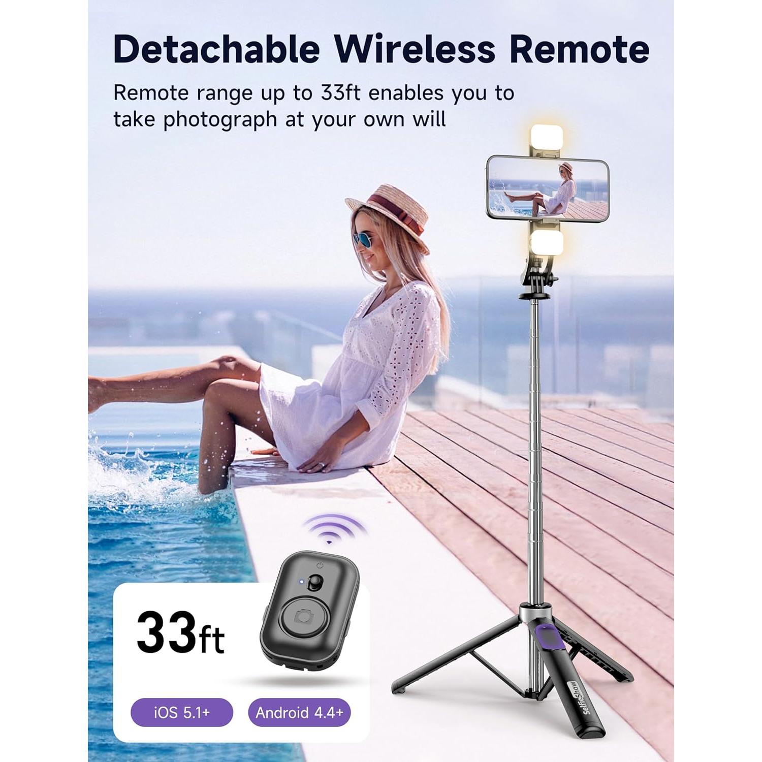 Trípode para Selfie SelfieShow 135cm con Luz y Control Remoto