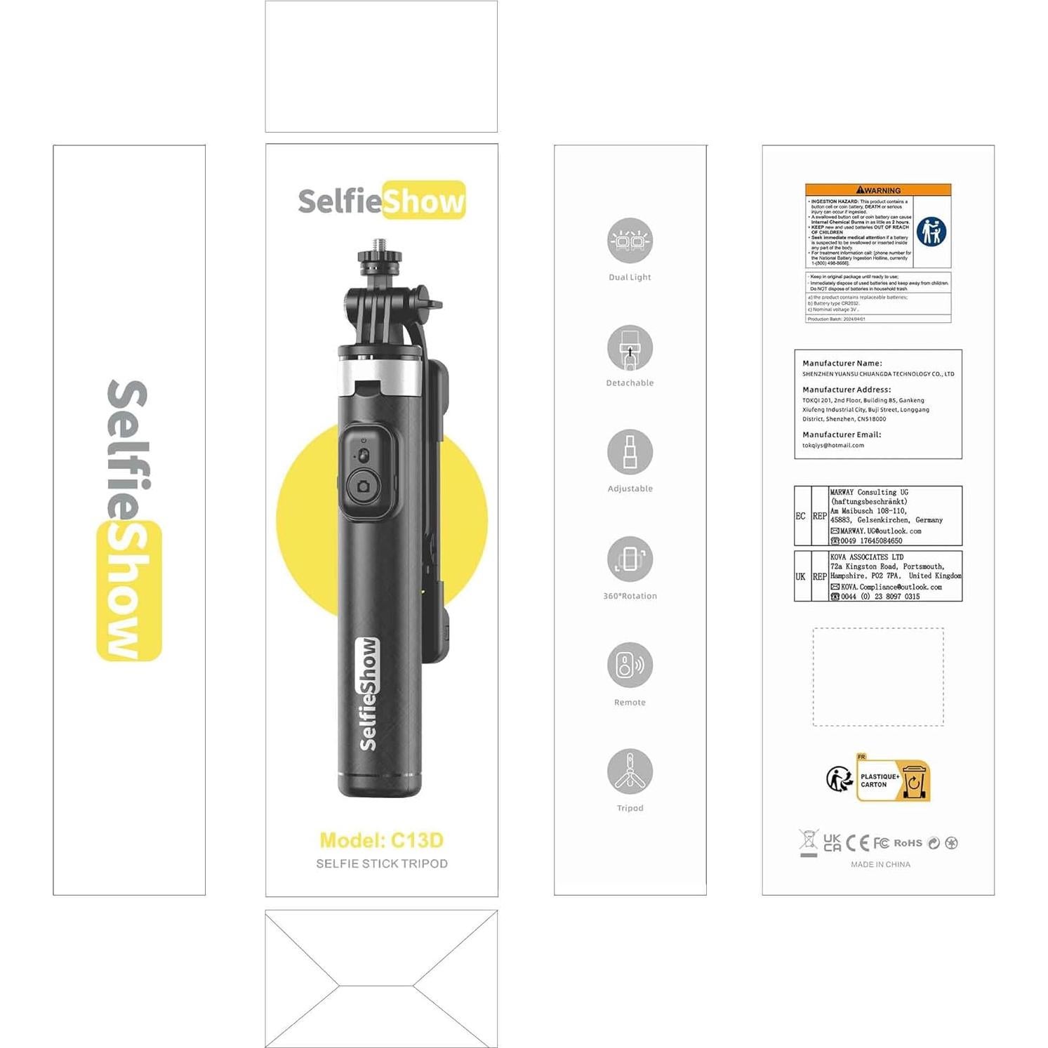 Trípode para Selfie SelfieShow 135cm con Luz y Control Remoto