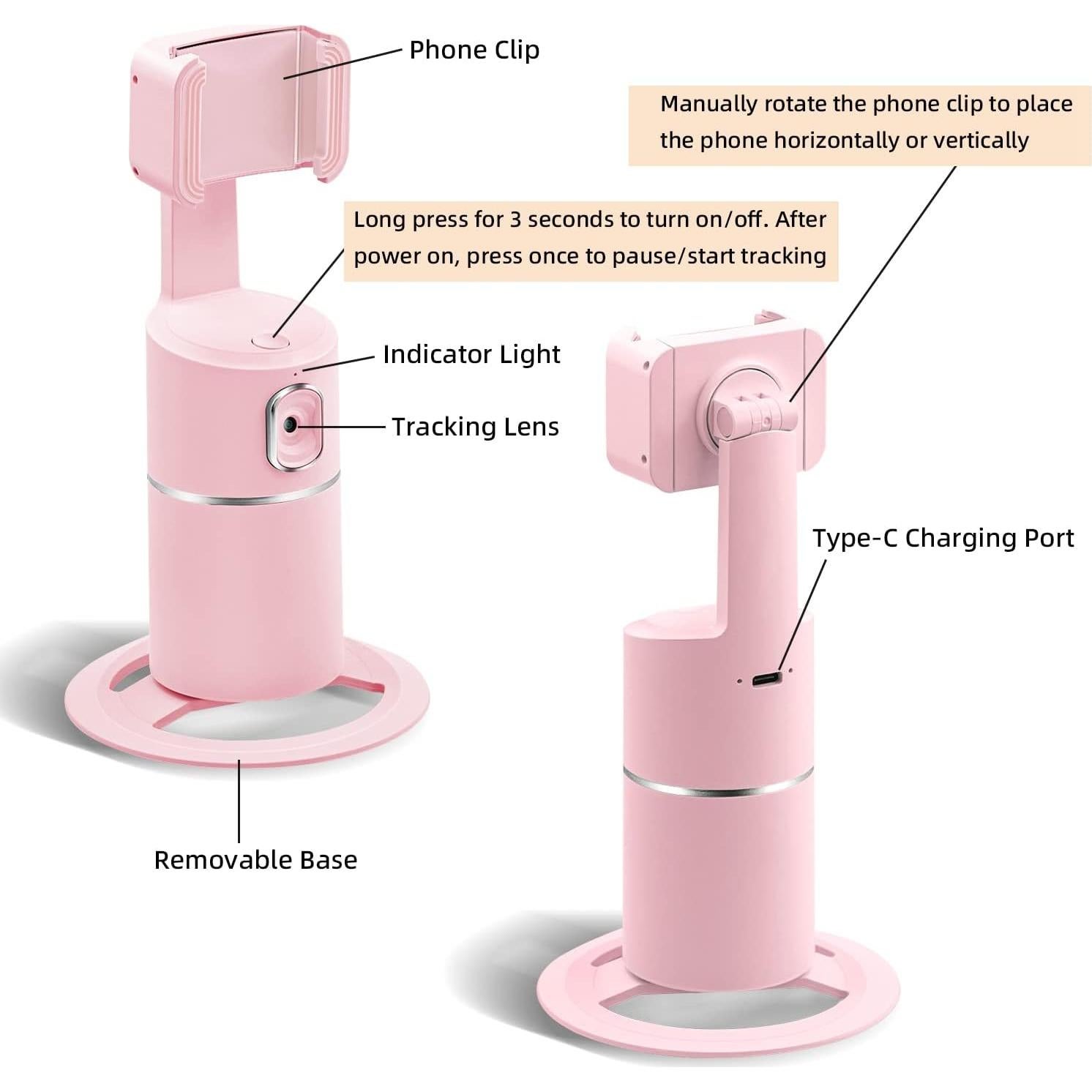 Trípode de Seguimiento Facial Mcbazel MT-010411 Rosa 360°