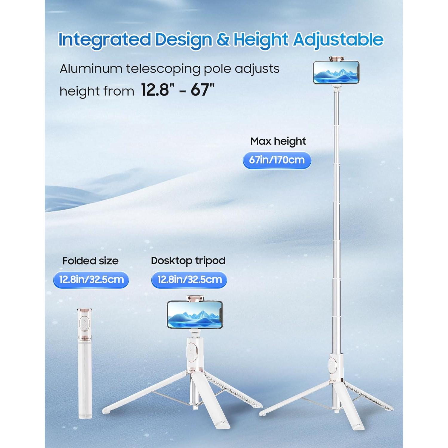 Trípode para Selfie ACKIMA DP09 Blanco Ajustable 32.5-170.2 cm