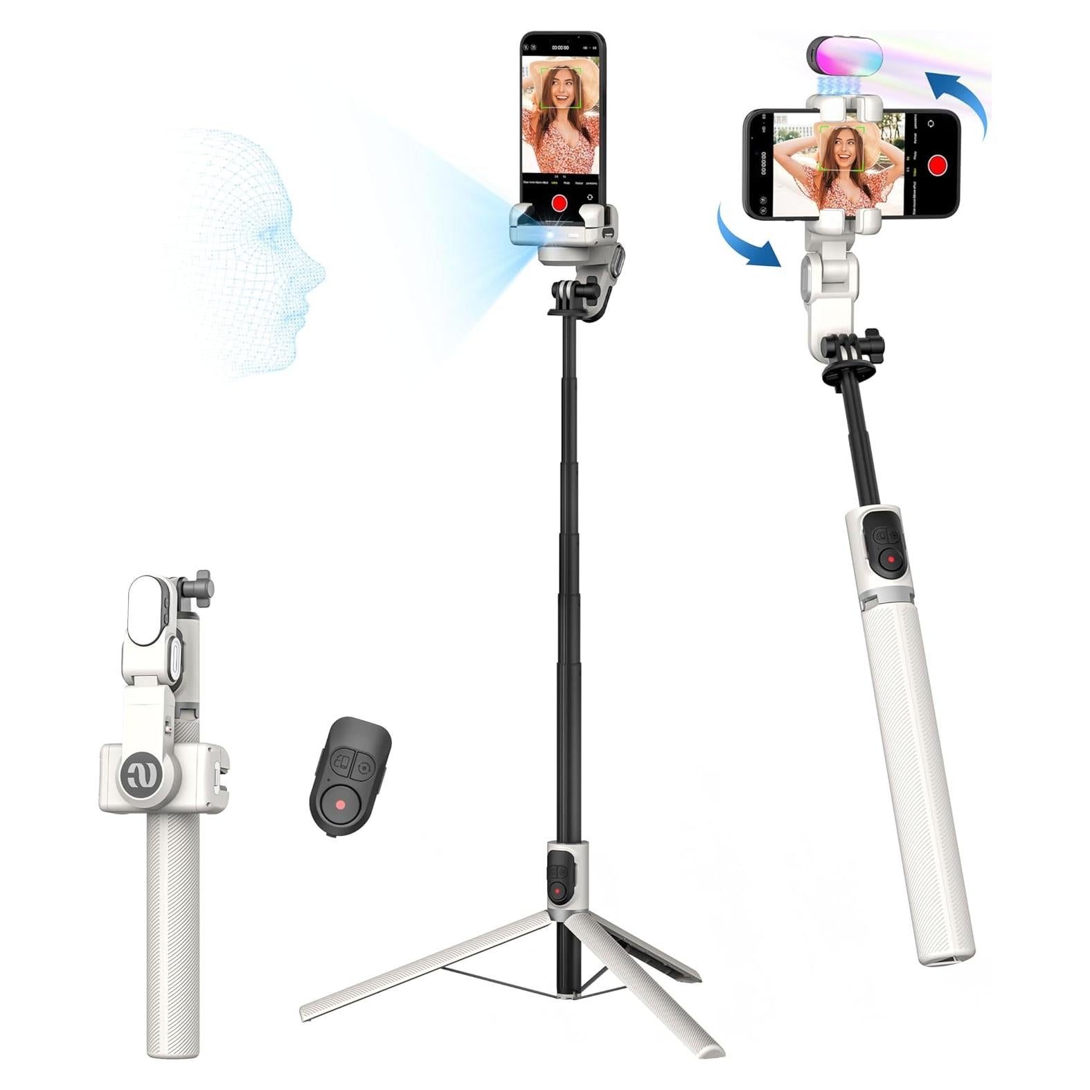 Trípode Automático AOCHUAN M2Pro Blanco con Luz RGB y Control Remoto