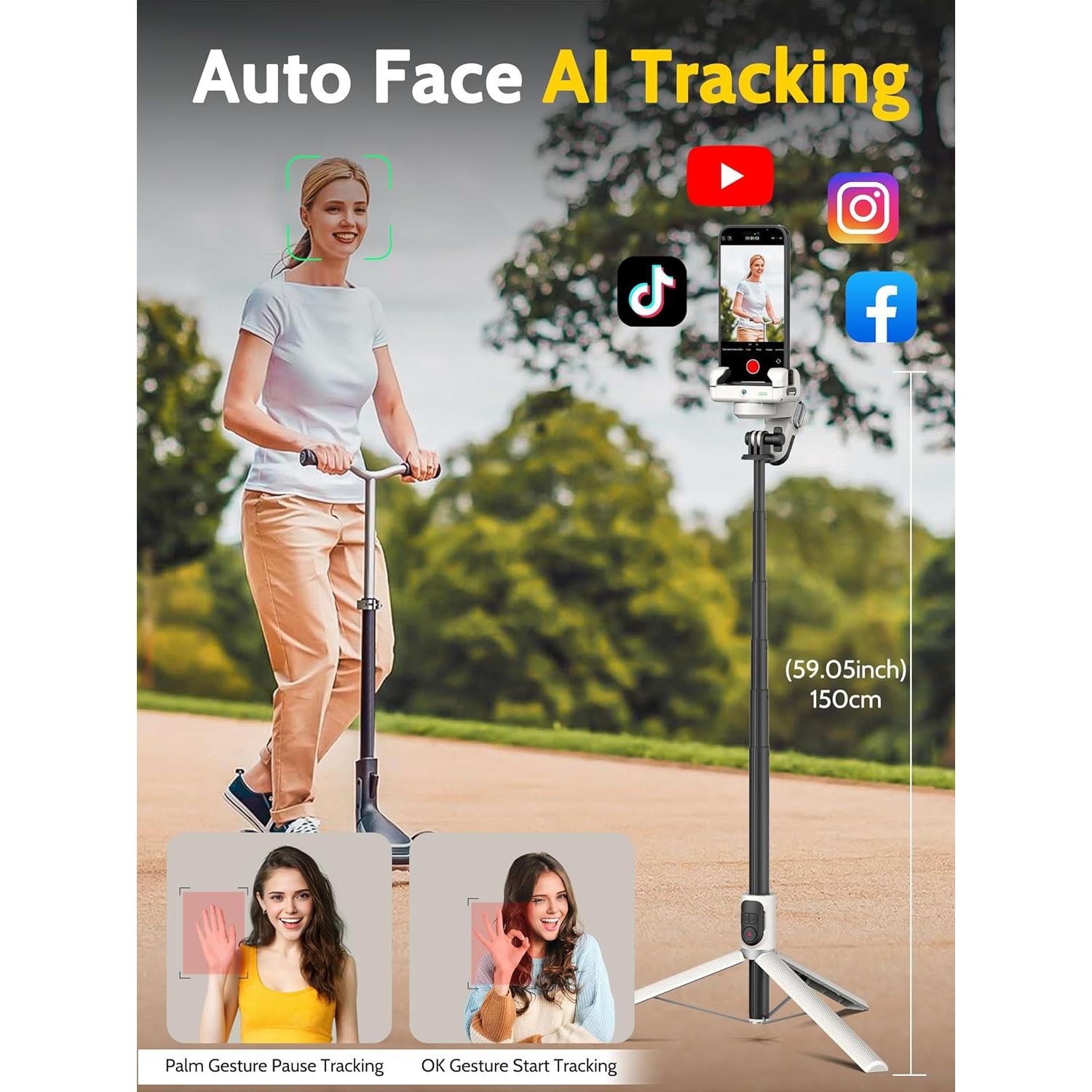 Trípode Automático AOCHUAN M2Pro Blanco con Luz RGB y Control Remoto