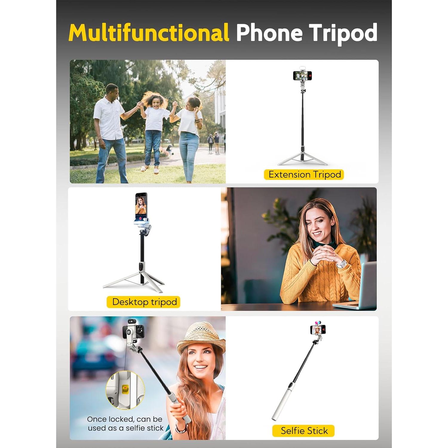 Trípode Automático AOCHUAN M2Pro Blanco con Luz RGB y Control Remoto