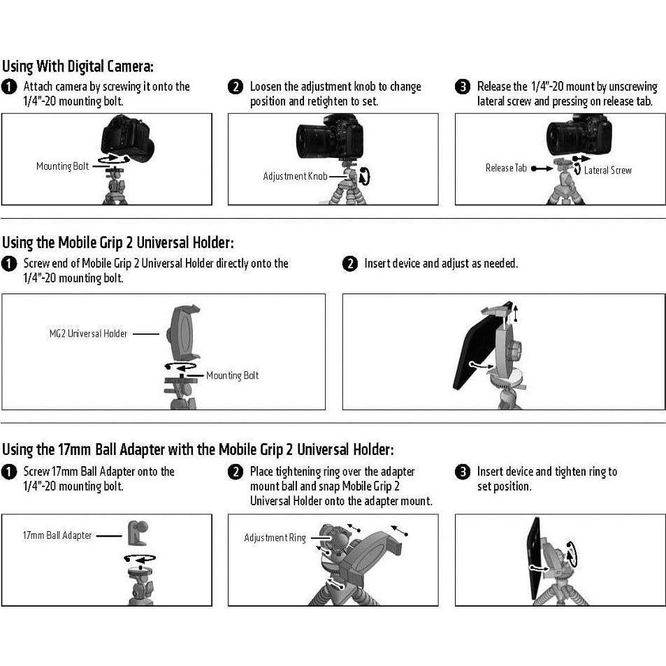 Soporte de trípode flexible ARKON para smartphone hasta 23.1 cm