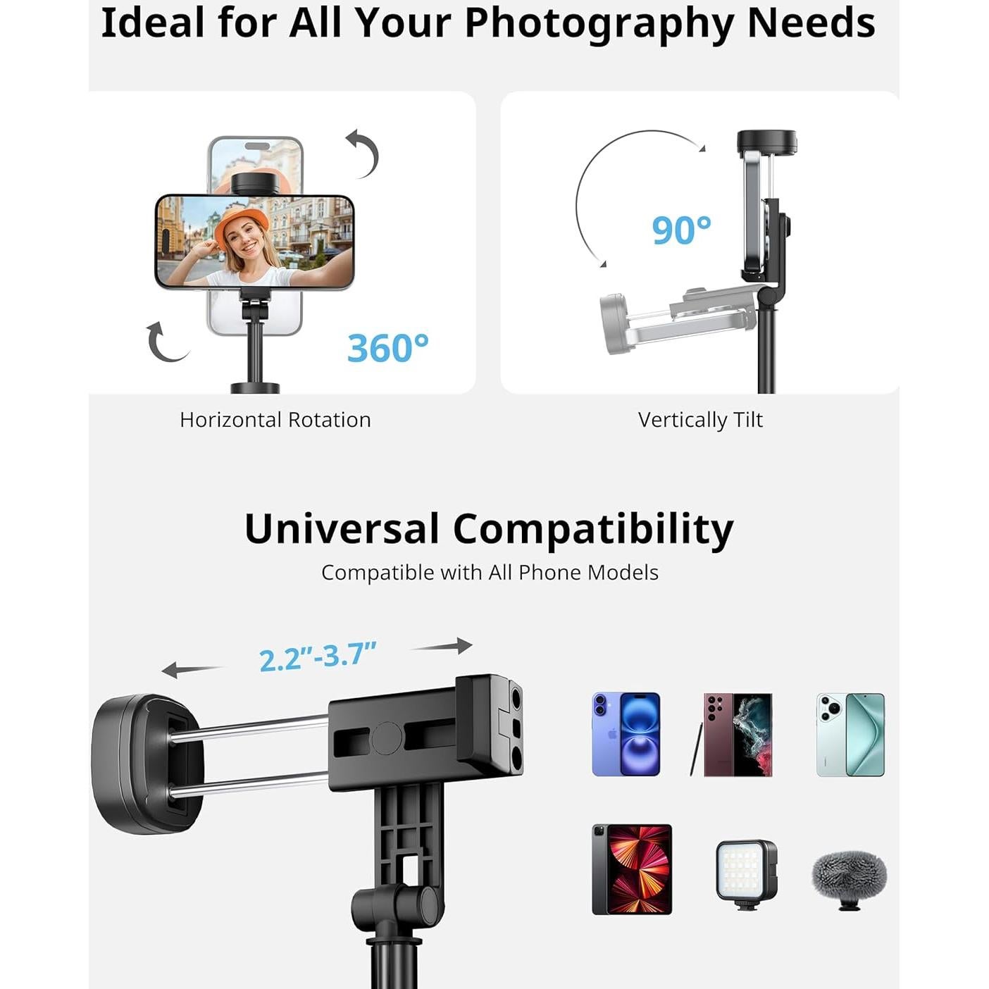 Trípode de Viaje Fuloview con Selfie Stick 152.4 cm Control Remoto