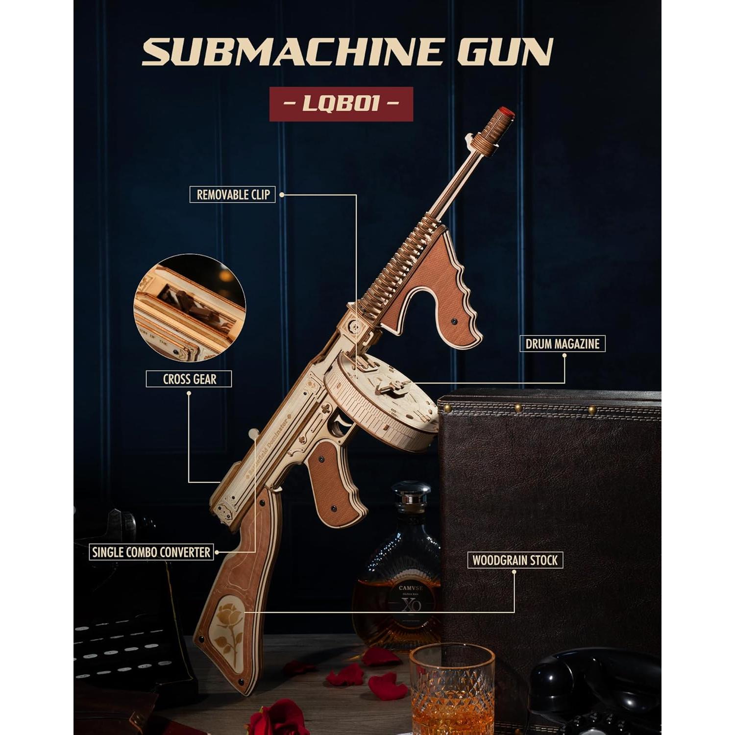 Rompecabezas 3D ROKR LQB01 Subfusil Madera 275 Piezas