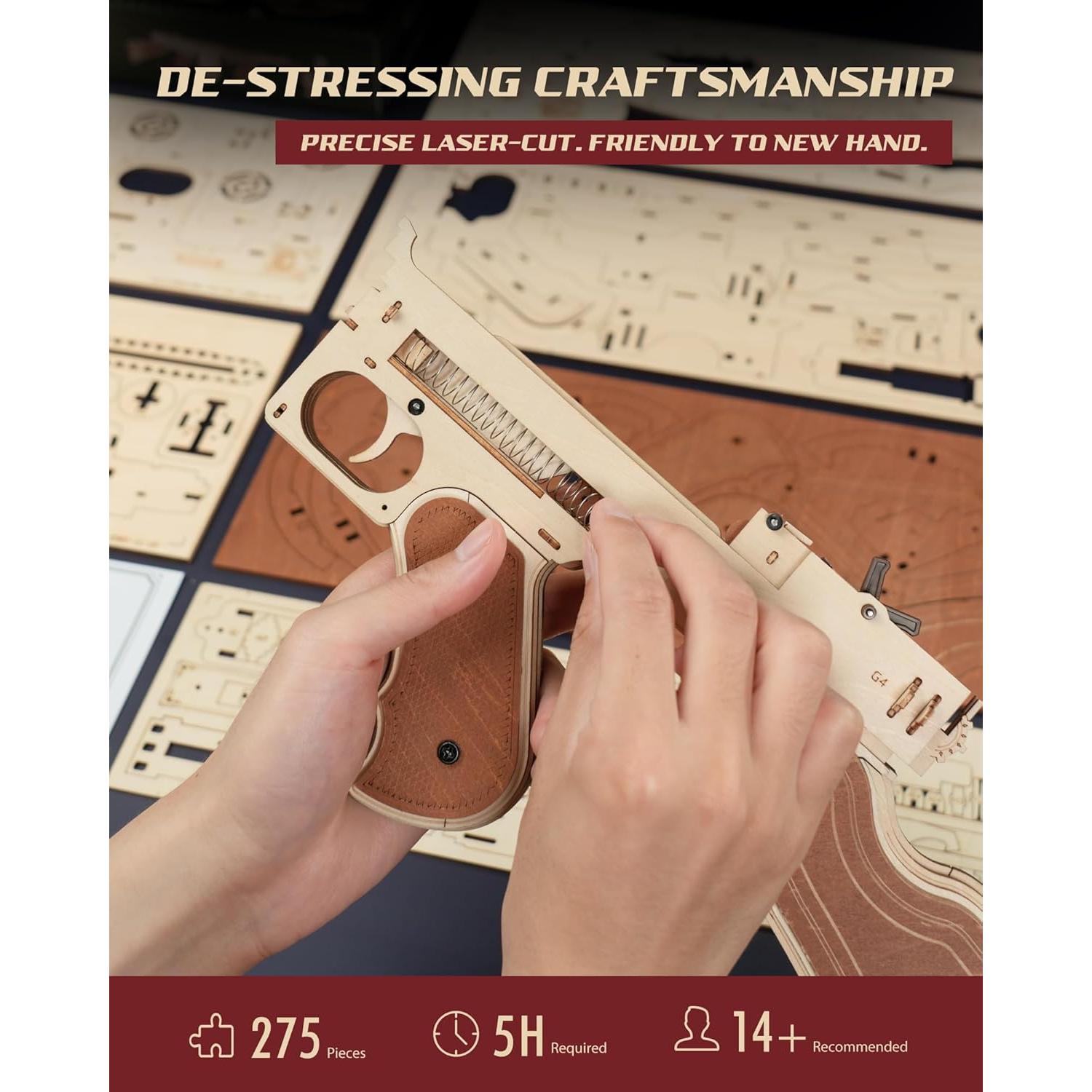 Rompecabezas 3D ROKR LQB01 Subfusil Madera 275 Piezas