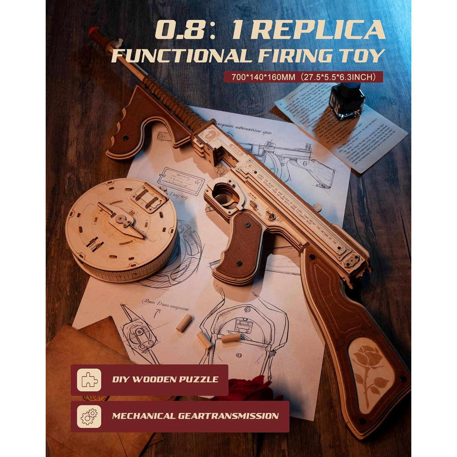 Rompecabezas 3D ROKR LQB01 Subfusil Madera 275 Piezas