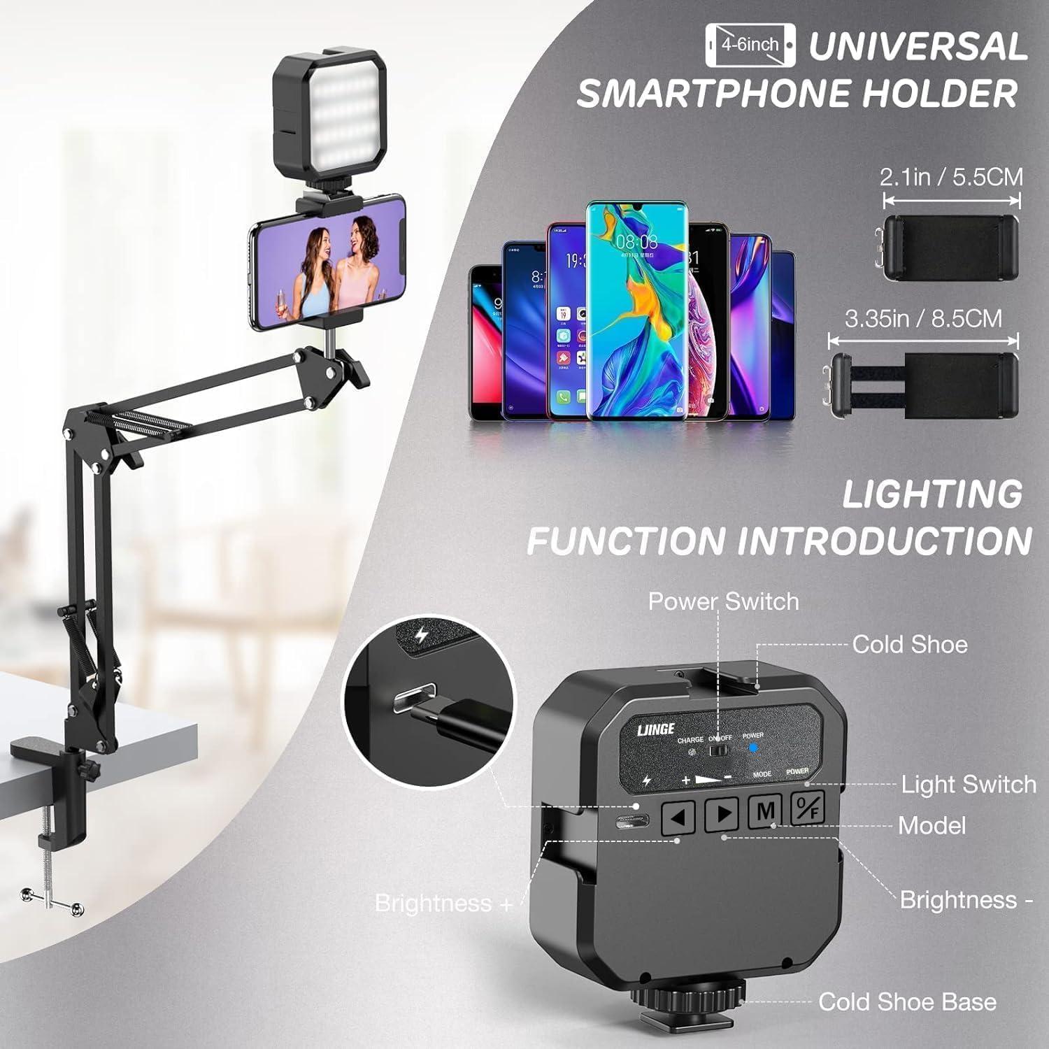 Soporte de Teléfono de Techo LJINGE con Luz LED y Brazo Flexible