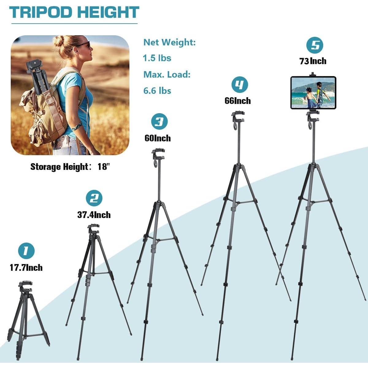 Trípode Ajustable Lusweimi 185 cm para iPad Pro y iPhone