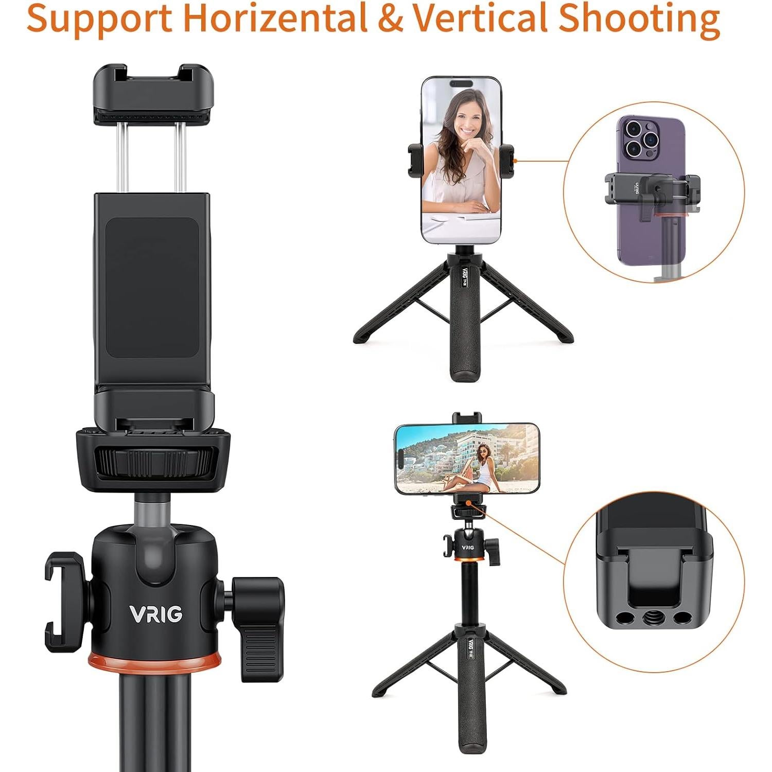 Soporte de trípode UURIG para teléfono metálico con 2 zapatas frías