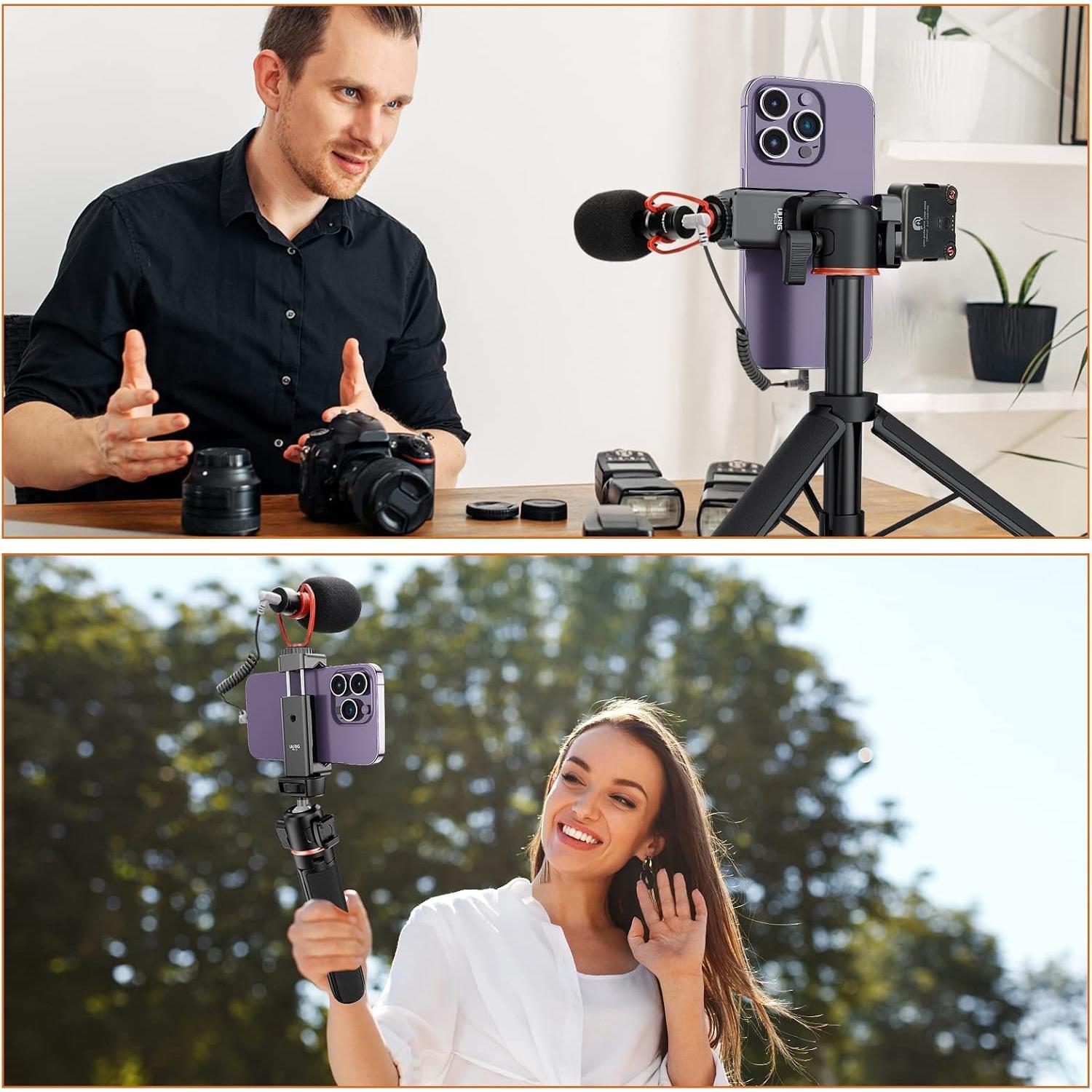 Soporte de trípode UURIG para teléfono metálico con 2 zapatas frías