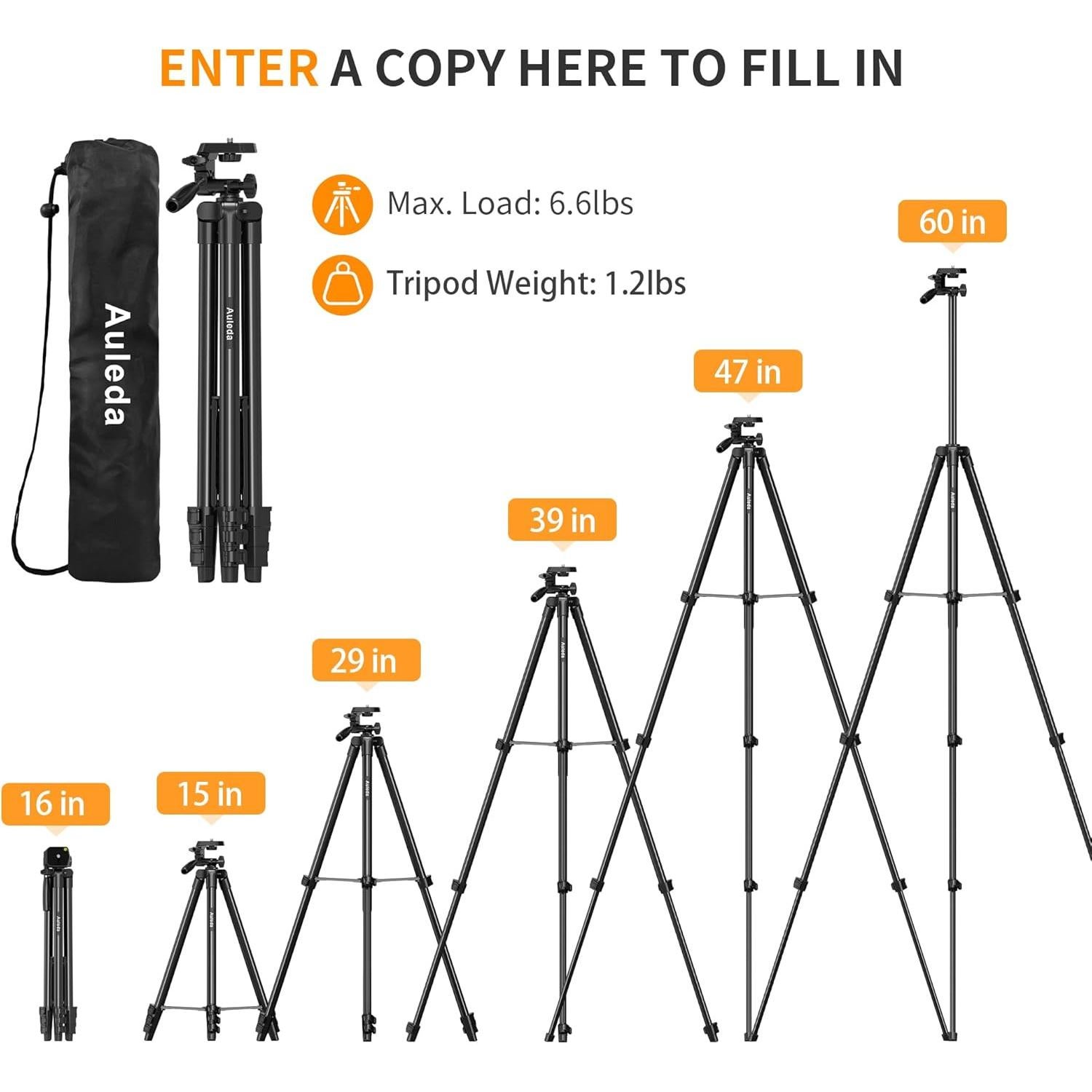 Trípode ligero Auleda VT-831S 152.4 cm para cámaras DSLR