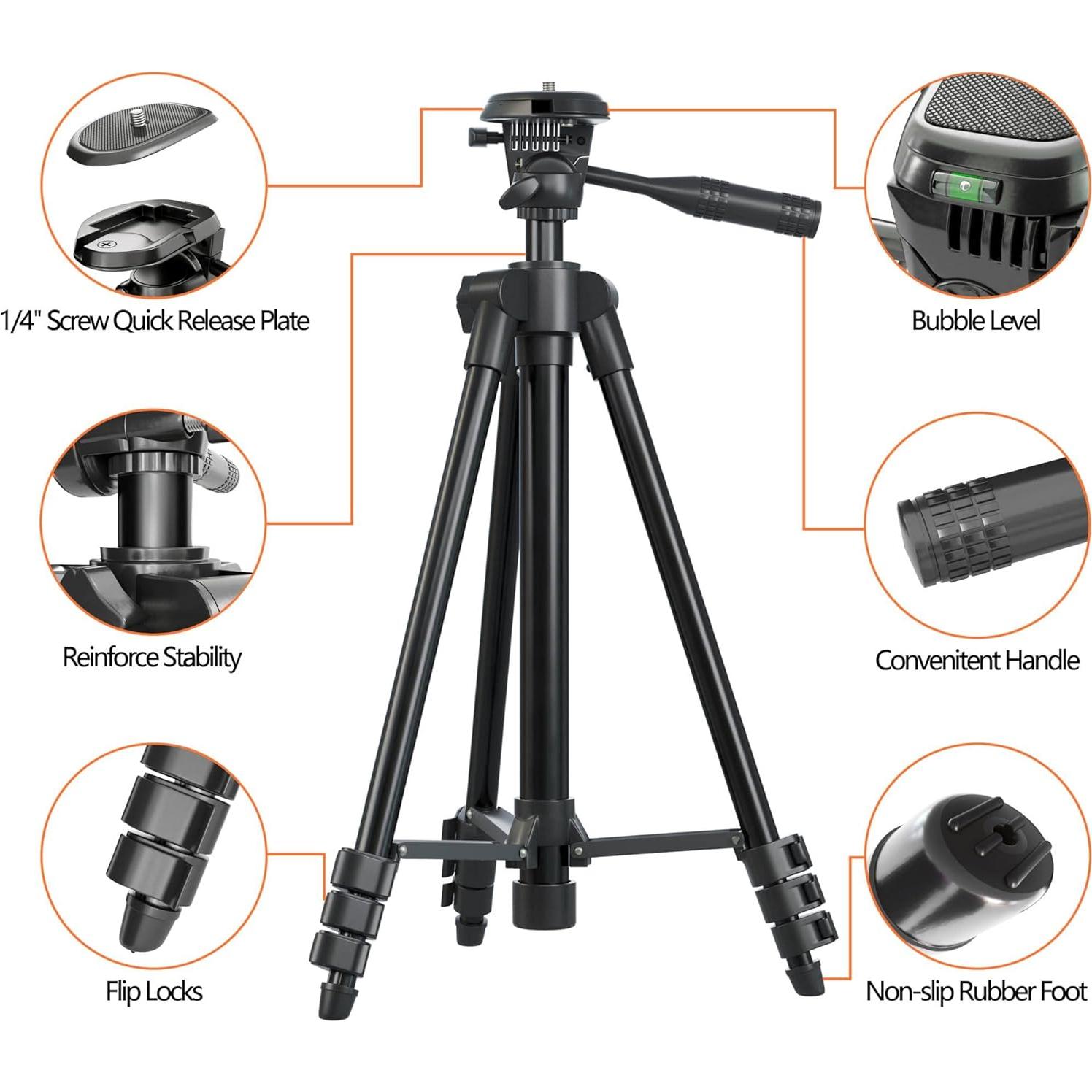 Soporte de Teléfono Trípode Aluminio 130cm con Nivel de Burbuja