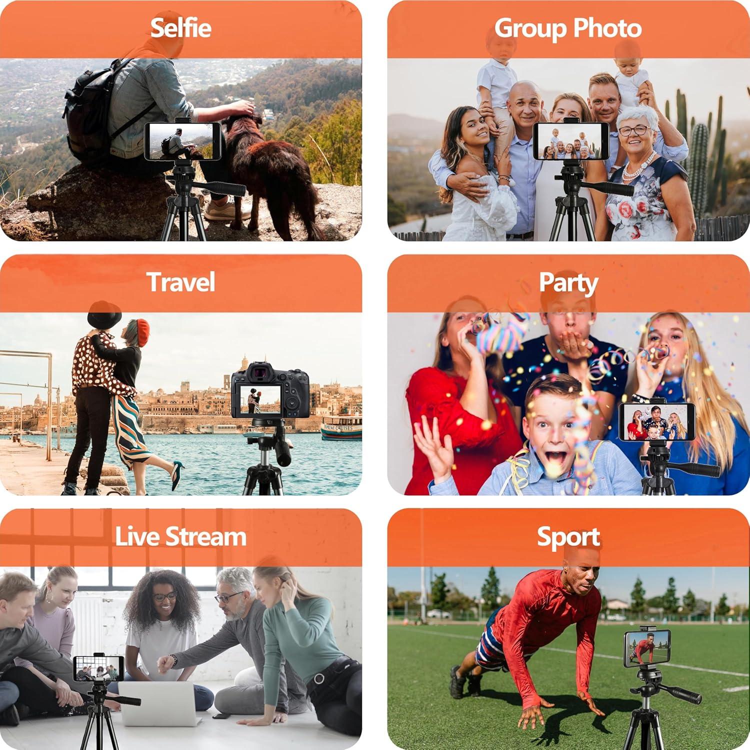 Soporte de Teléfono Trípode Aluminio 130cm con Nivel de Burbuja