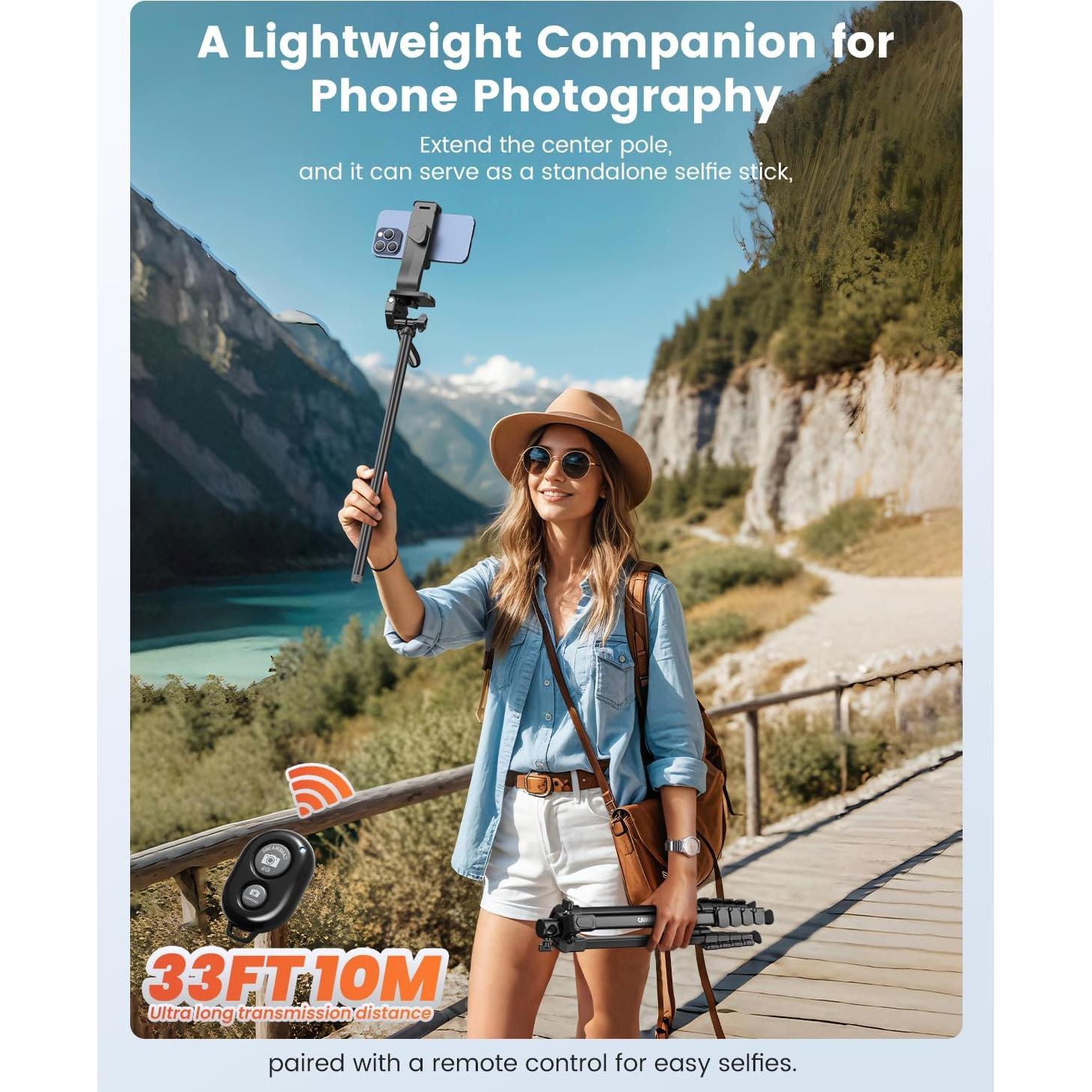 Trípode para Teléfono CAMBOFOTO 205C 185.4 cm con Control Remoto