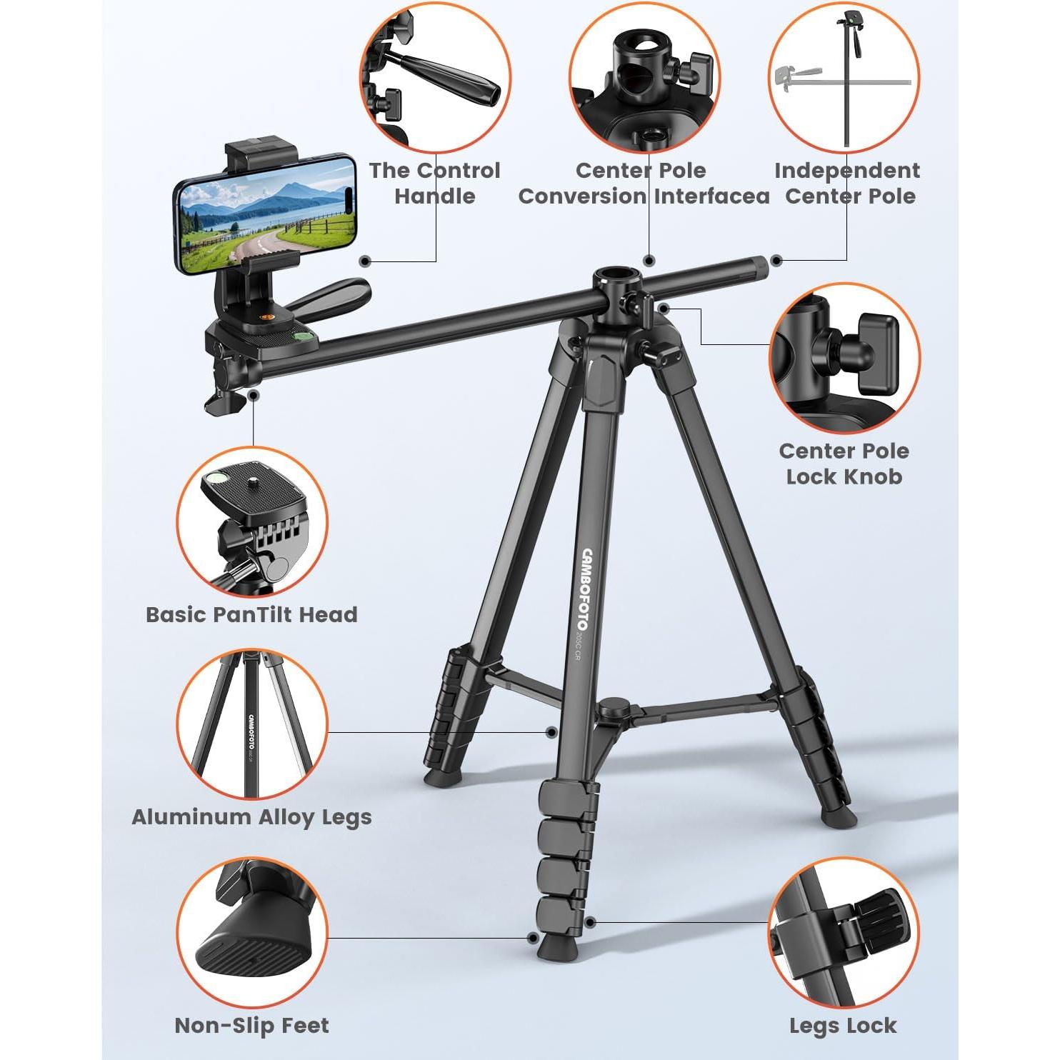 Trípode para Teléfono CAMBOFOTO 205C 185.4 cm con Control Remoto