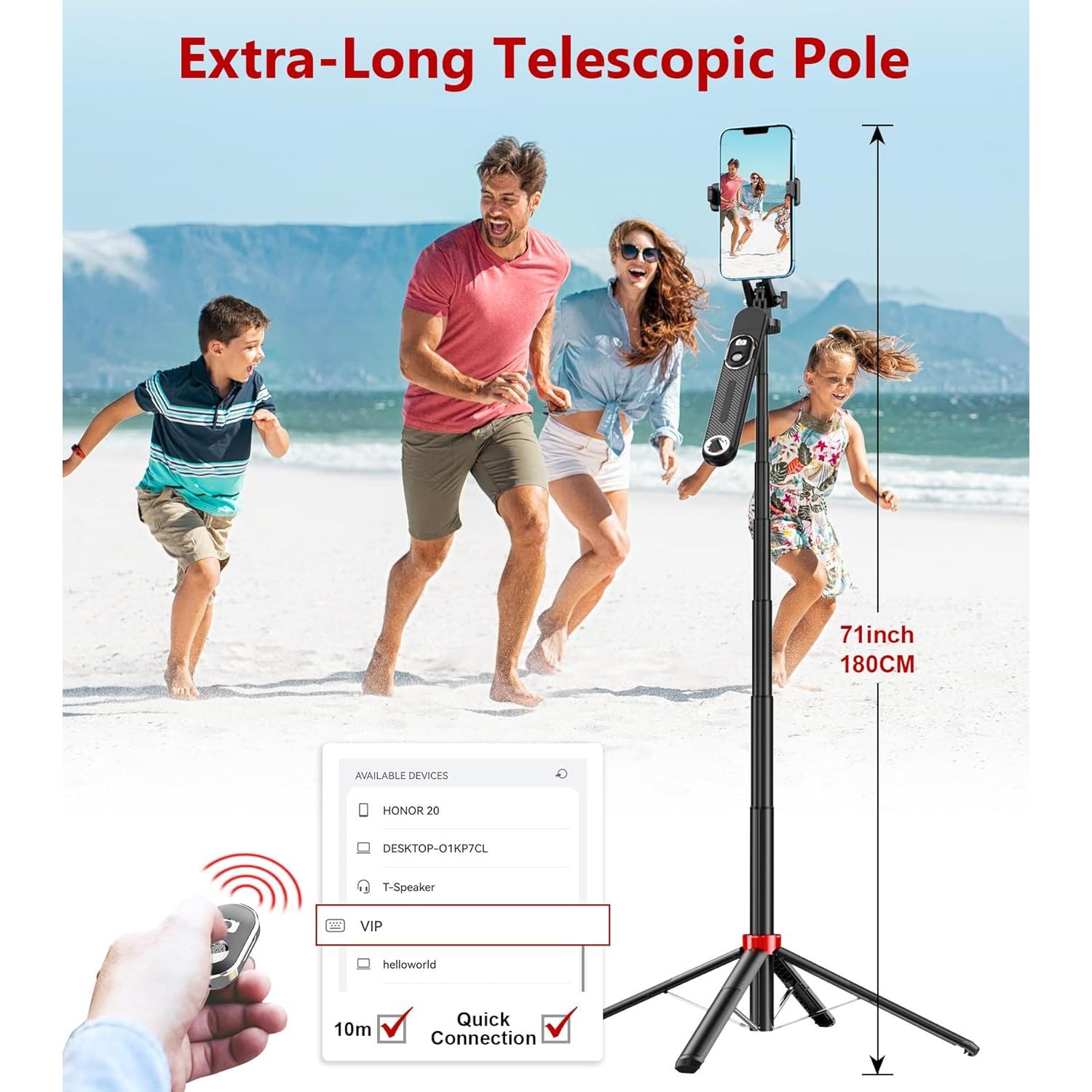 Palo de Selfie Trípode Huryfox 180cm con Control Remoto