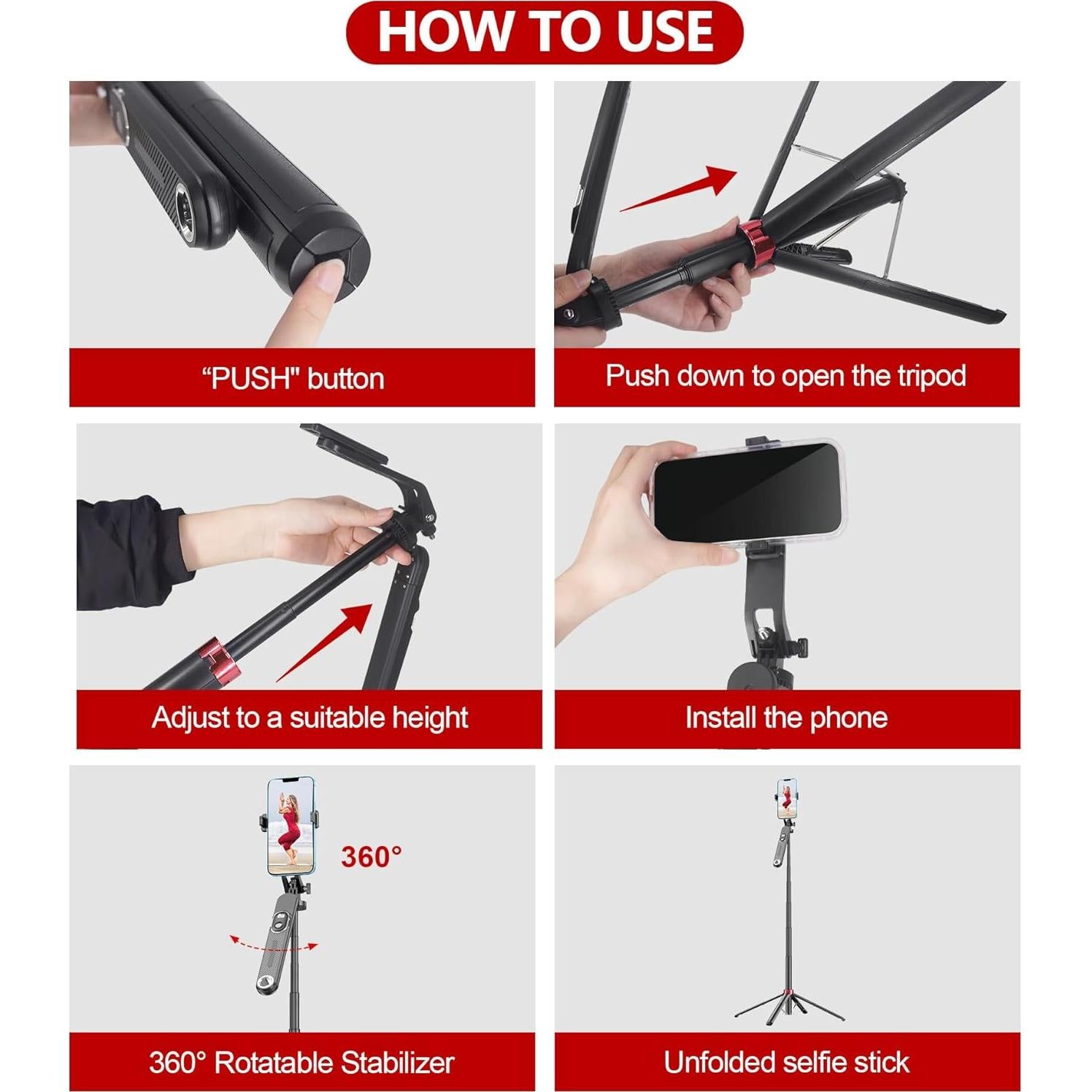 Palo de Selfie Trípode Huryfox 180cm con Control Remoto