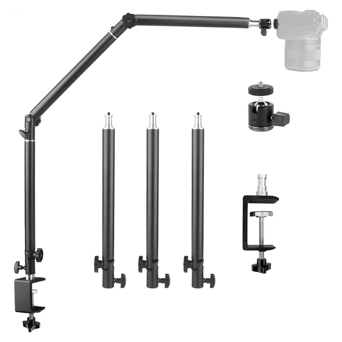 HEMMOTOP Overhead Camera Mount, Camera Arm Desk Mount Max. Load 6.6 LBS, Flexible Adjustable Webcam Stand for Desk Max. Height 41.1", Over The Top Camera Tripod for Cooking, Video Recording MS05