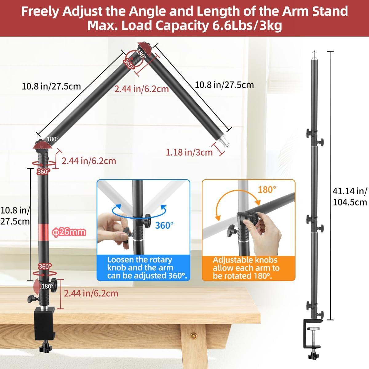 HEMMOTOP Overhead Camera Mount, Camera Arm Desk Mount Max. Load 6.6 LBS, Flexible Adjustable Webcam Stand for Desk Max. Height 41.1", Over The Top Camera Tripod for Cooking, Video Recording MS05