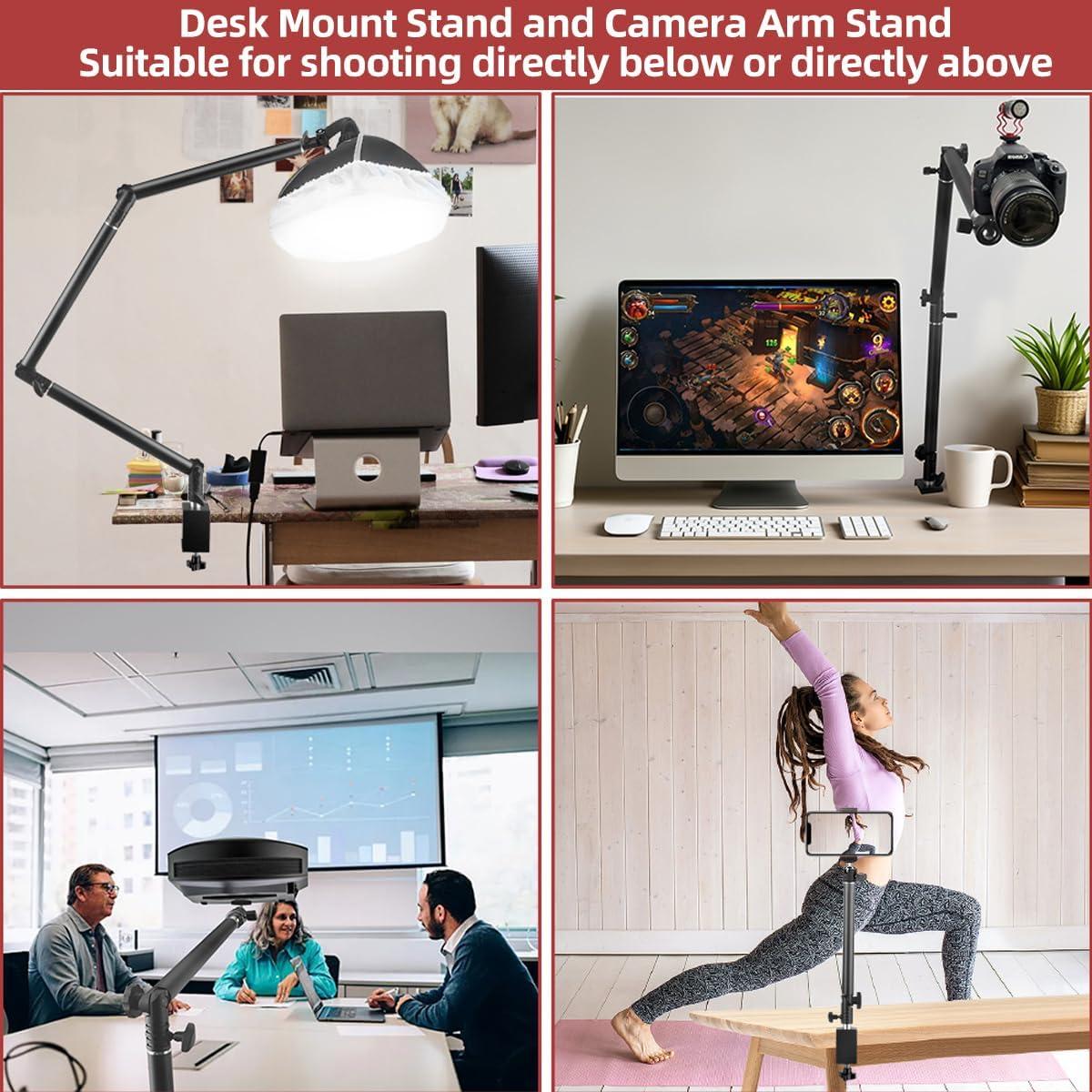 HEMMOTOP Overhead Camera Mount, Camera Arm Desk Mount Max. Load 6.6 LBS, Flexible Adjustable Webcam Stand for Desk Max. Height 41.1", Over The Top Camera Tripod for Cooking, Video Recording MS05