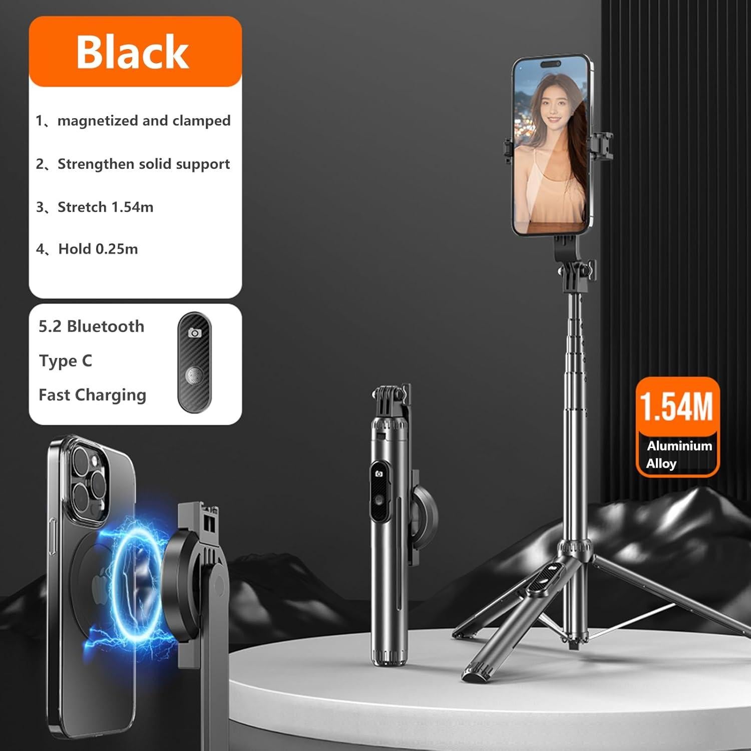 Trípode de Selfie Magnético UNILLQSS 152 cm con Control Remoto