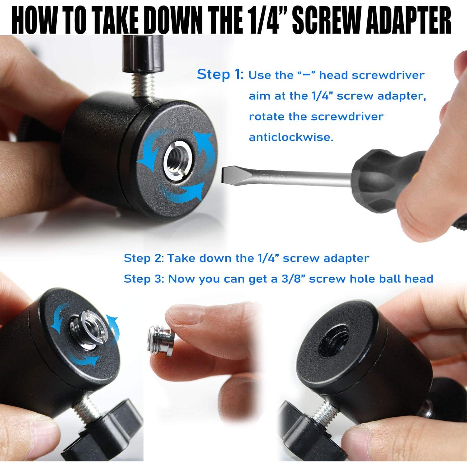 Cabezal de Bola Mini EXMAX 360° con Adaptador 1/4" a 3/8"