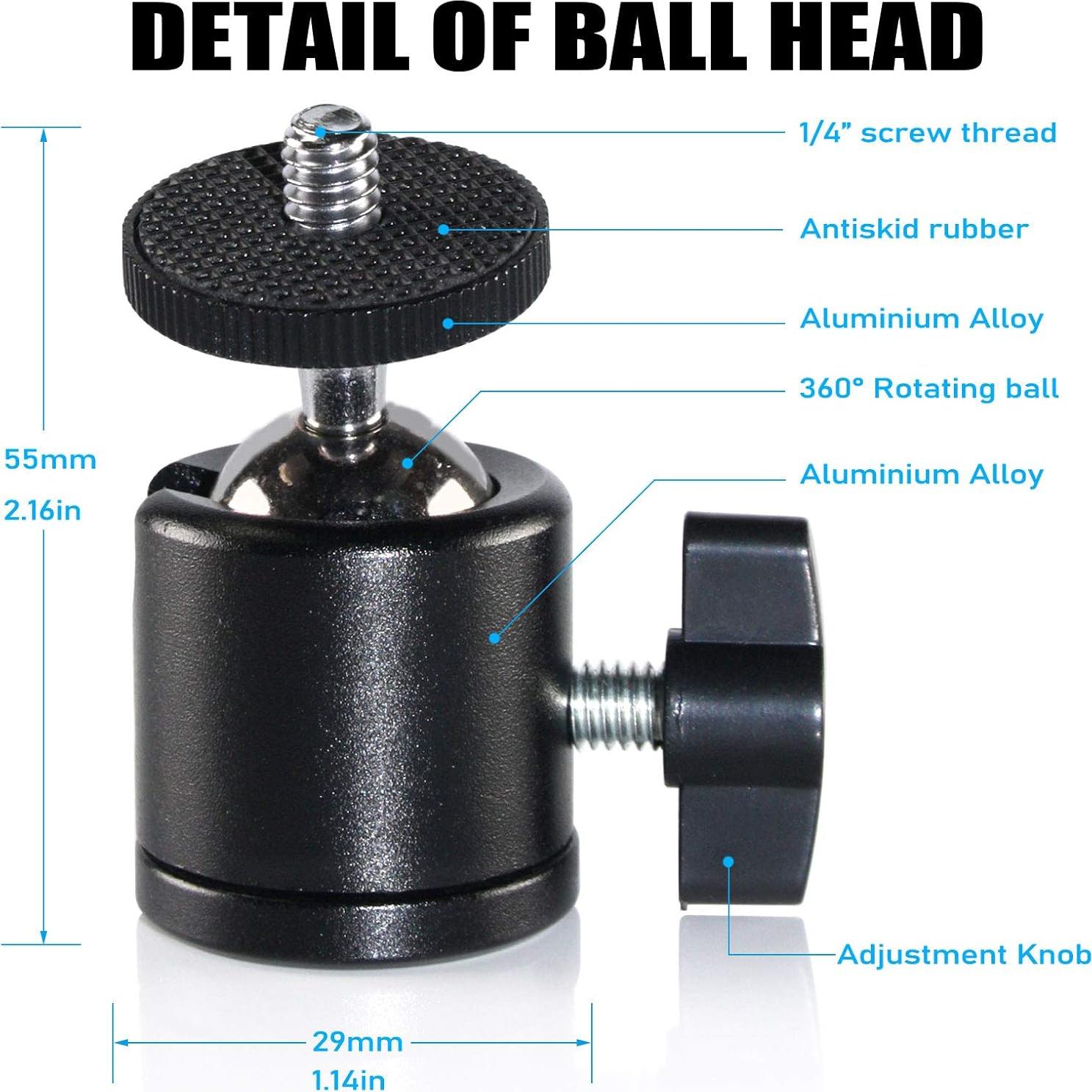 Cabezal de Bola Mini EXMAX 360° con Adaptador 1/4" a 3/8"