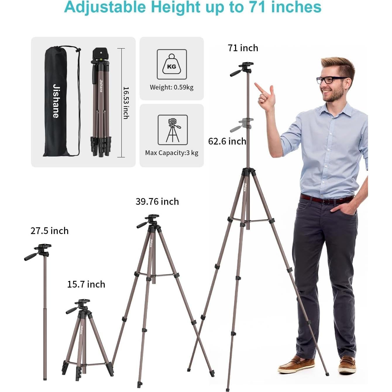Trípode de Cámara JISHANE VT-831HYS Aluminio 180 cm 3 kg