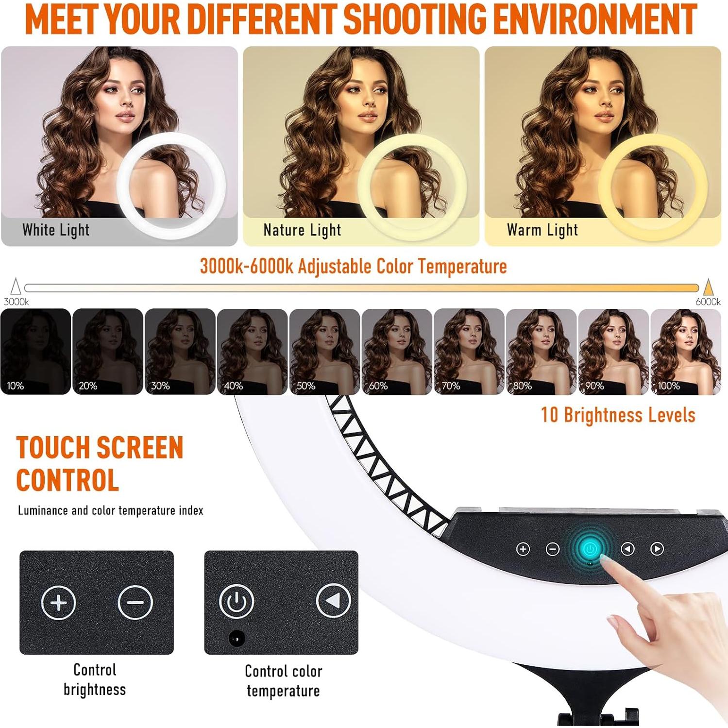 Luz de Anillo LED GWO 21" con Soporte y Control Remoto