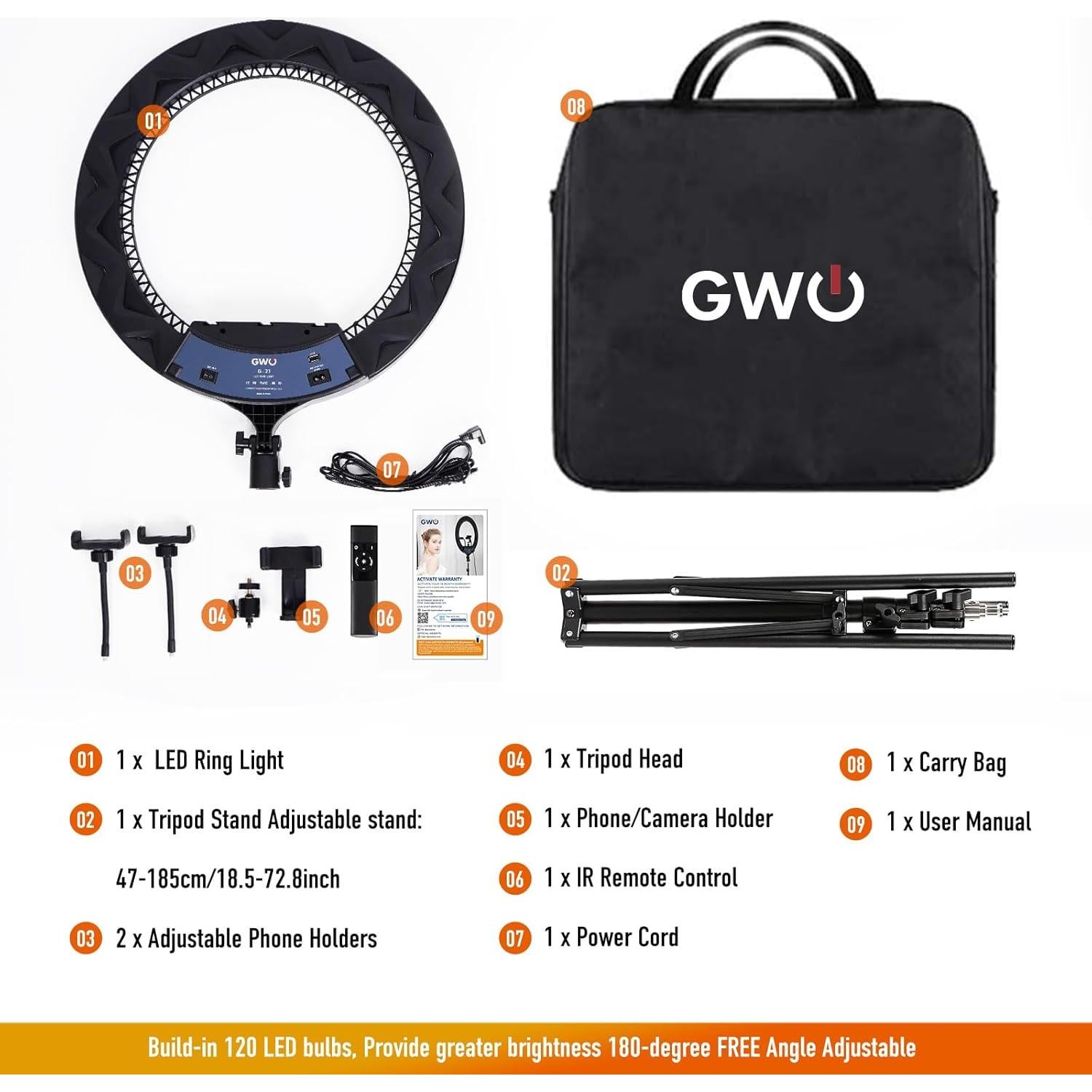 Luz de Anillo LED GWO 21" con Soporte y Control Remoto