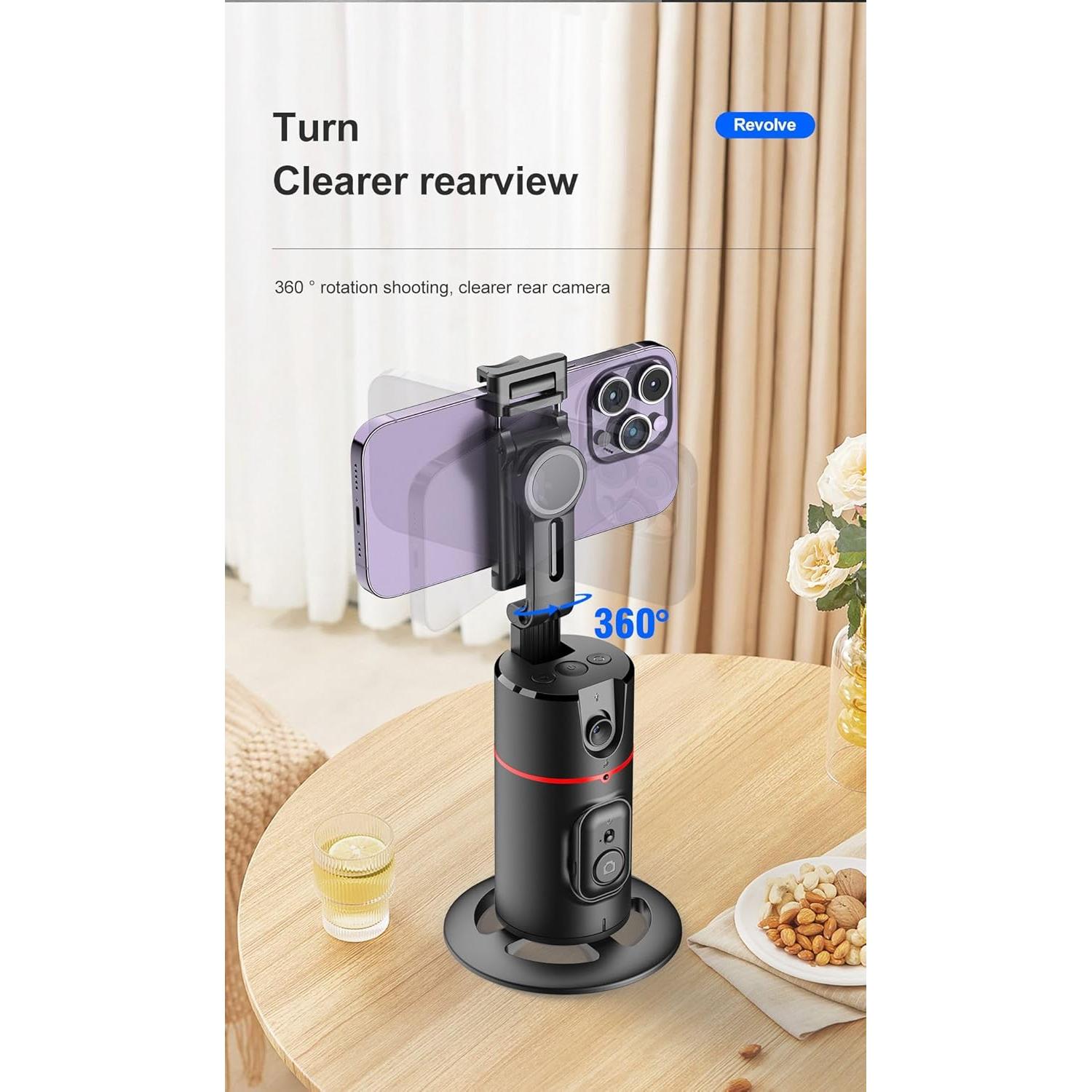 Soporte para teléfono con seguimiento facial automático 360°