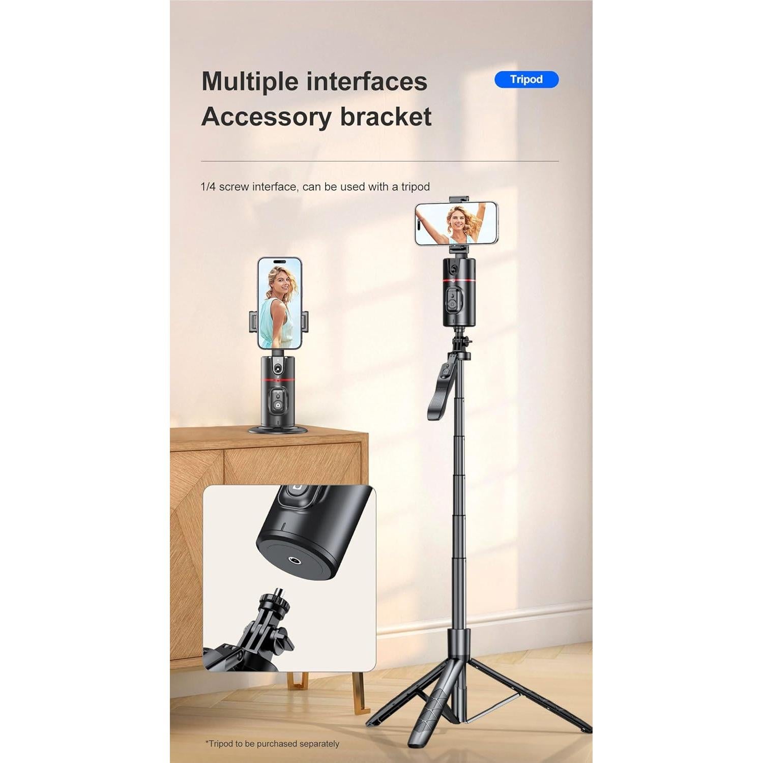 Soporte para teléfono con seguimiento facial automático 360°