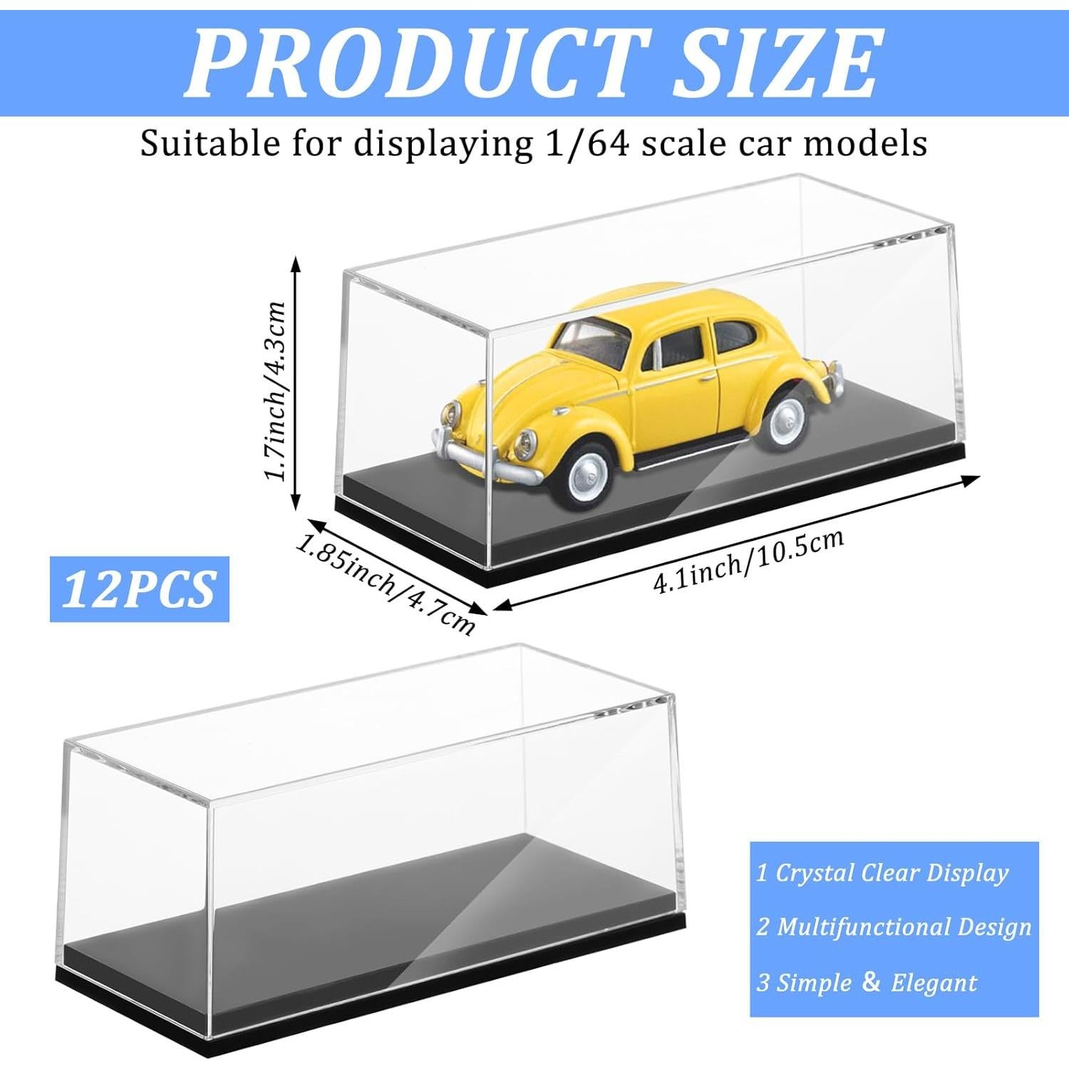 12 Cajas de Exhibición Acrílicas para Autos 1:64 Hlimior