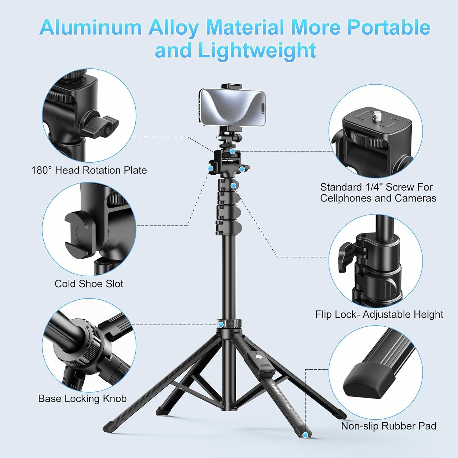 Trípode Profesional Fugetek FT-589 para Teléfono 62" Aluminio