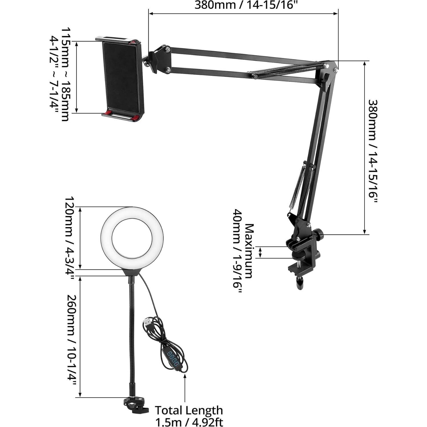 Soporte de Cámara de Techo QWORK con Luz de Anillo 15.24 cm