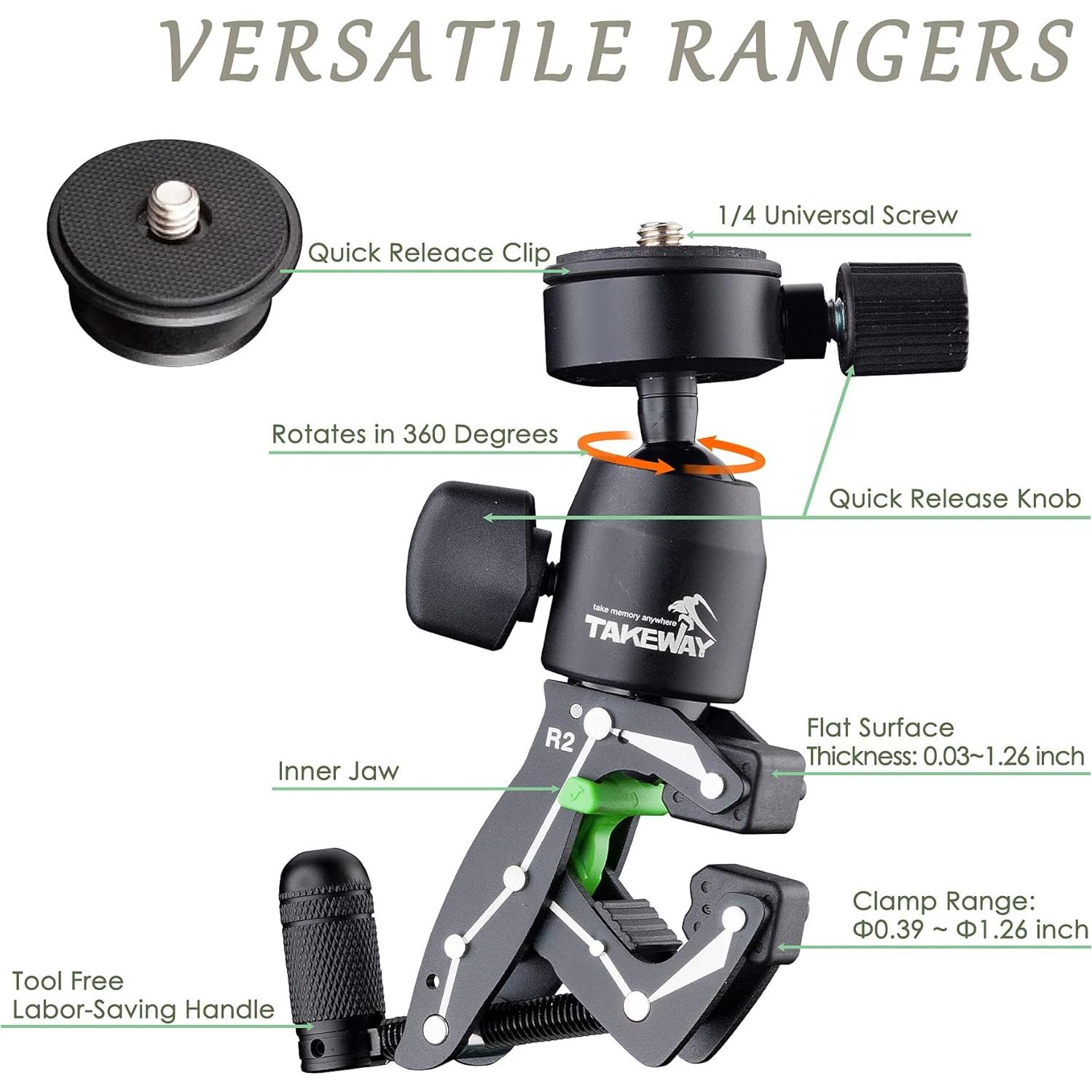 Soporte de cámara ajustable TAKEWAY R2 con cabezal de bola 360°