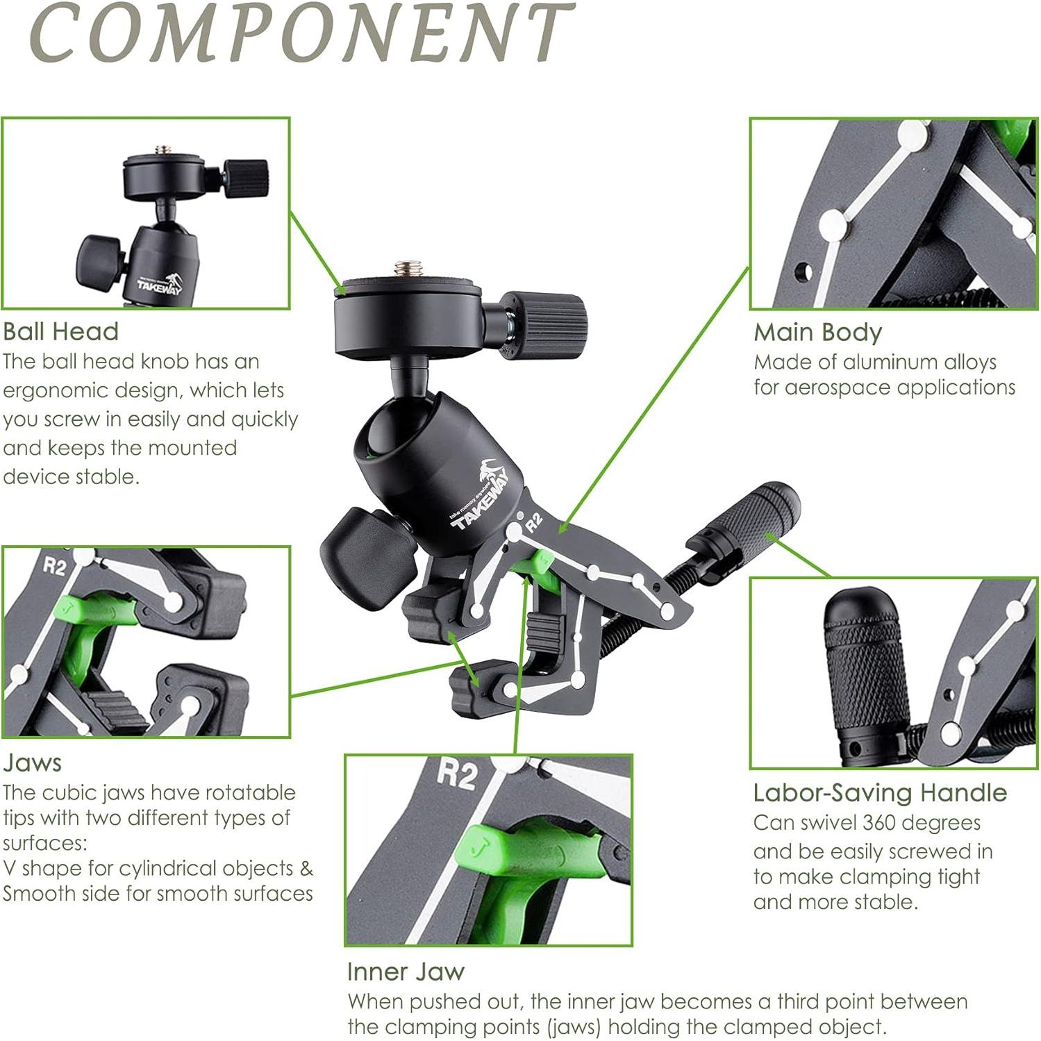 Soporte de cámara ajustable TAKEWAY R2 con cabezal de bola 360°