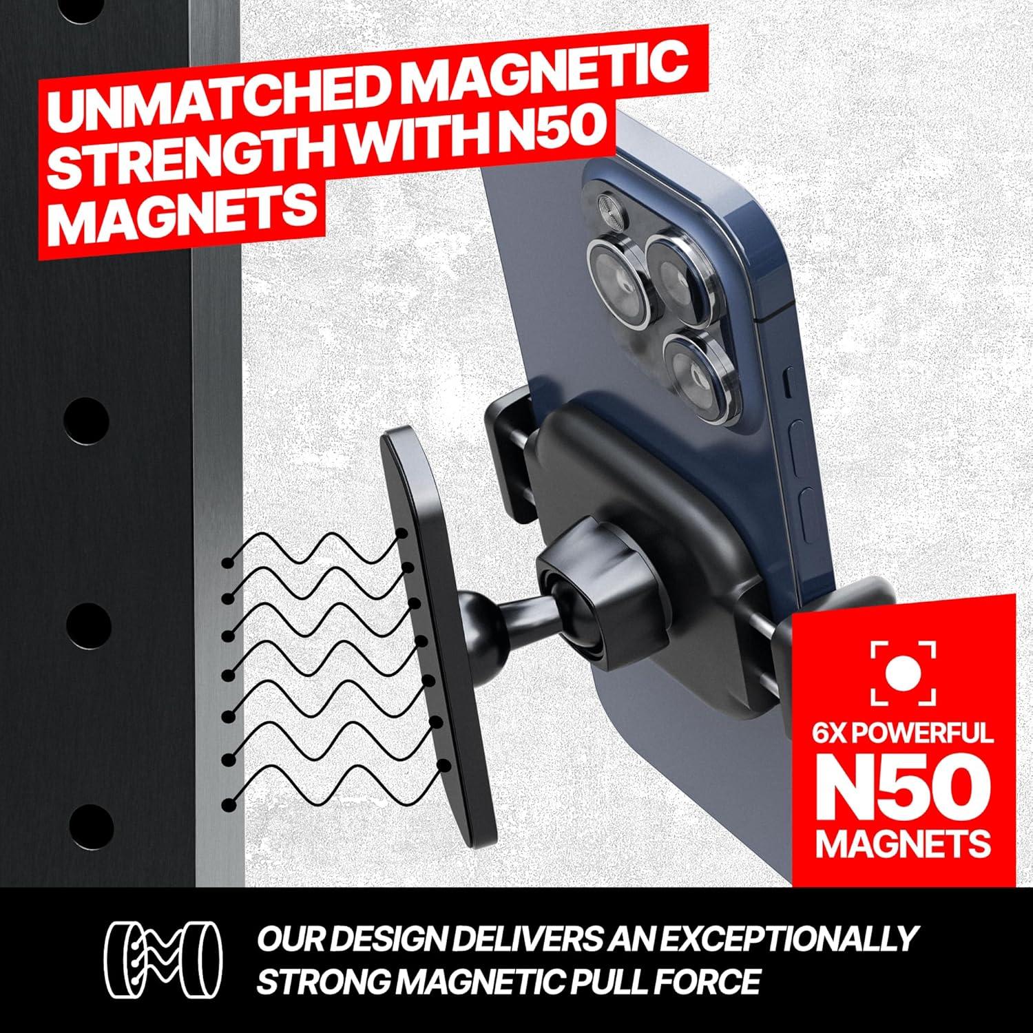 Magnetic Phone Holder for Gym – Essential Gym Rats Stuff – Magnetic Tripod for iPhone and Magnet Phone Mount– Home Workout Accessories and Gear